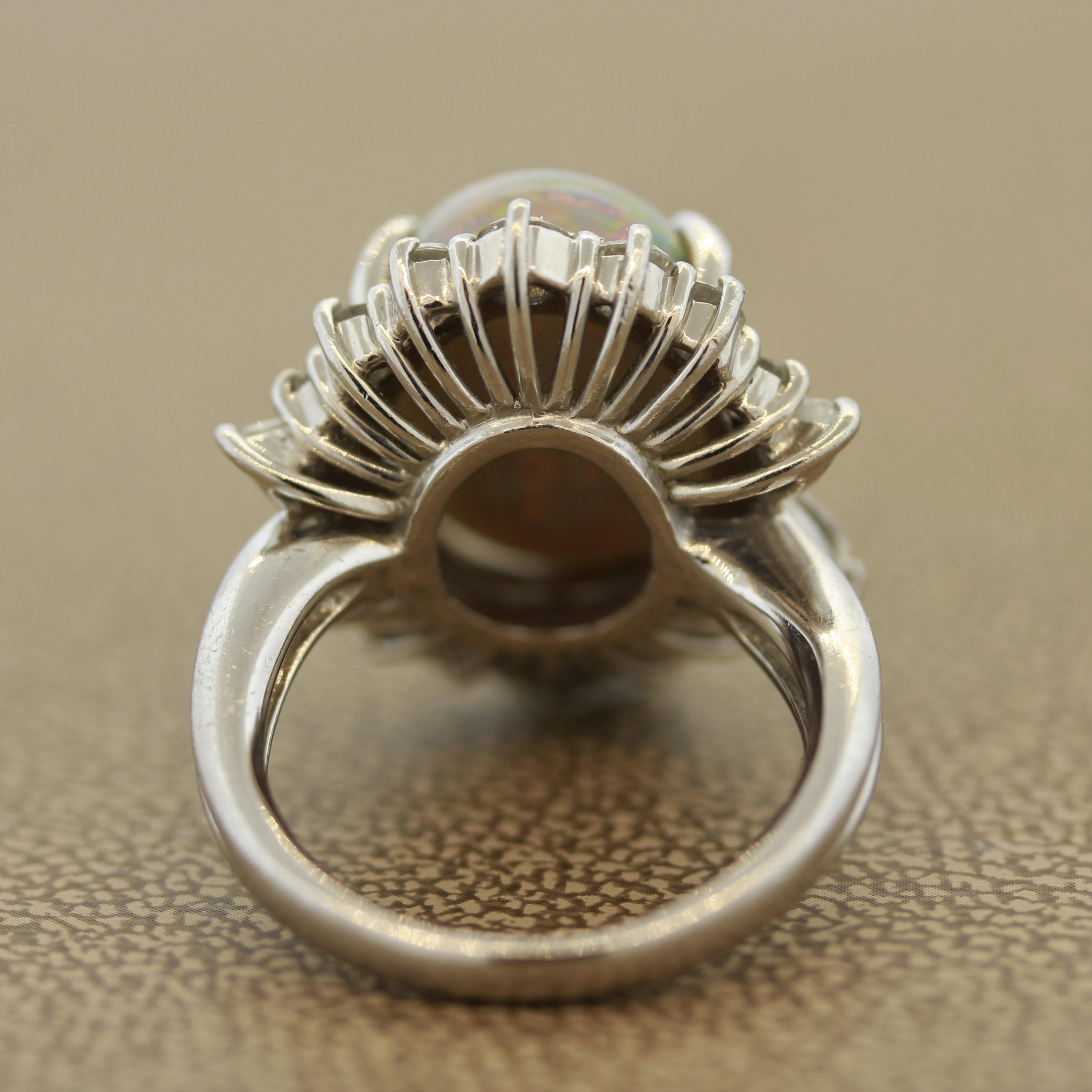 Women's Australian Opal Diamond Platinum Cocktail Ring