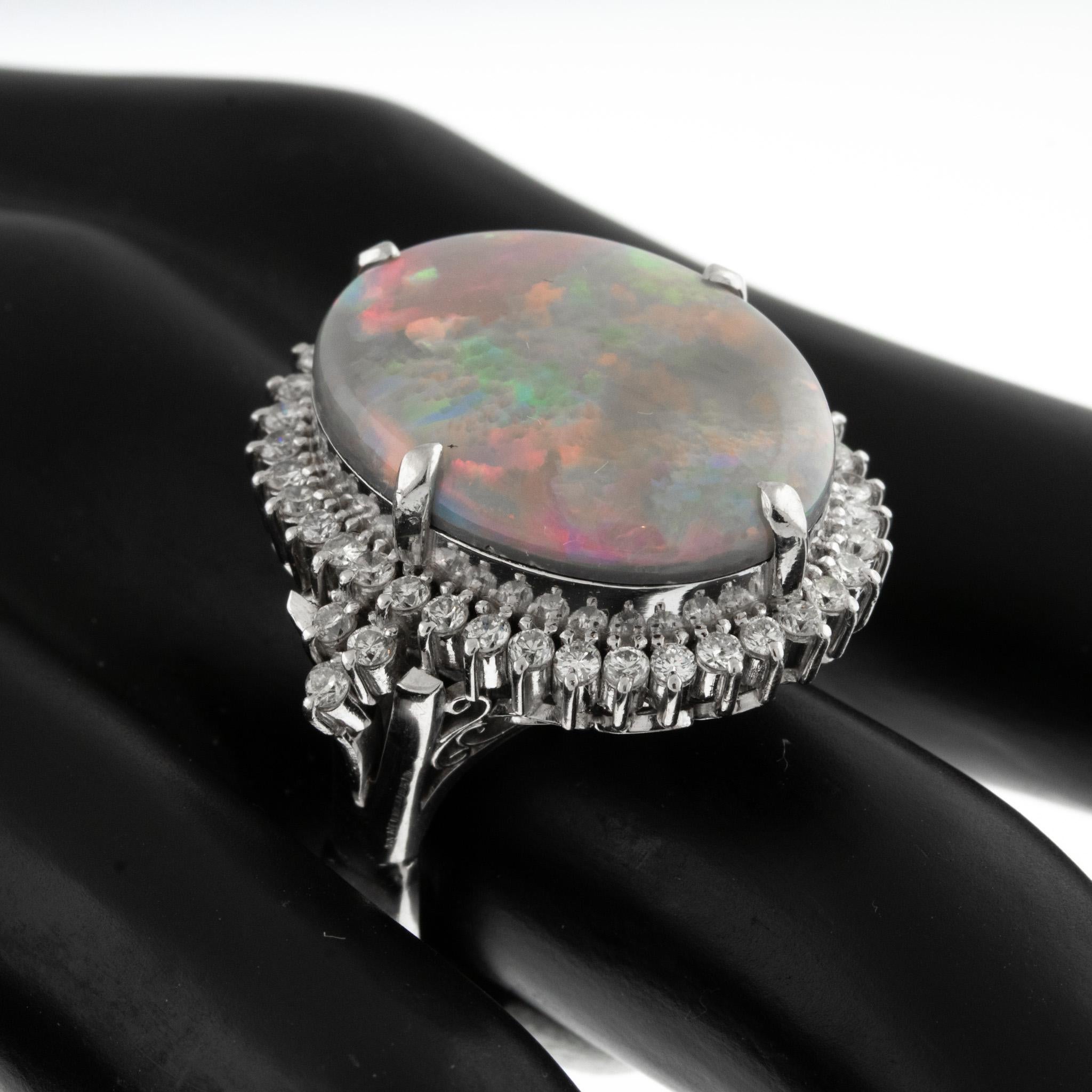 Women's Australian Opal Diamond Platinum Cocktail Ring For Sale