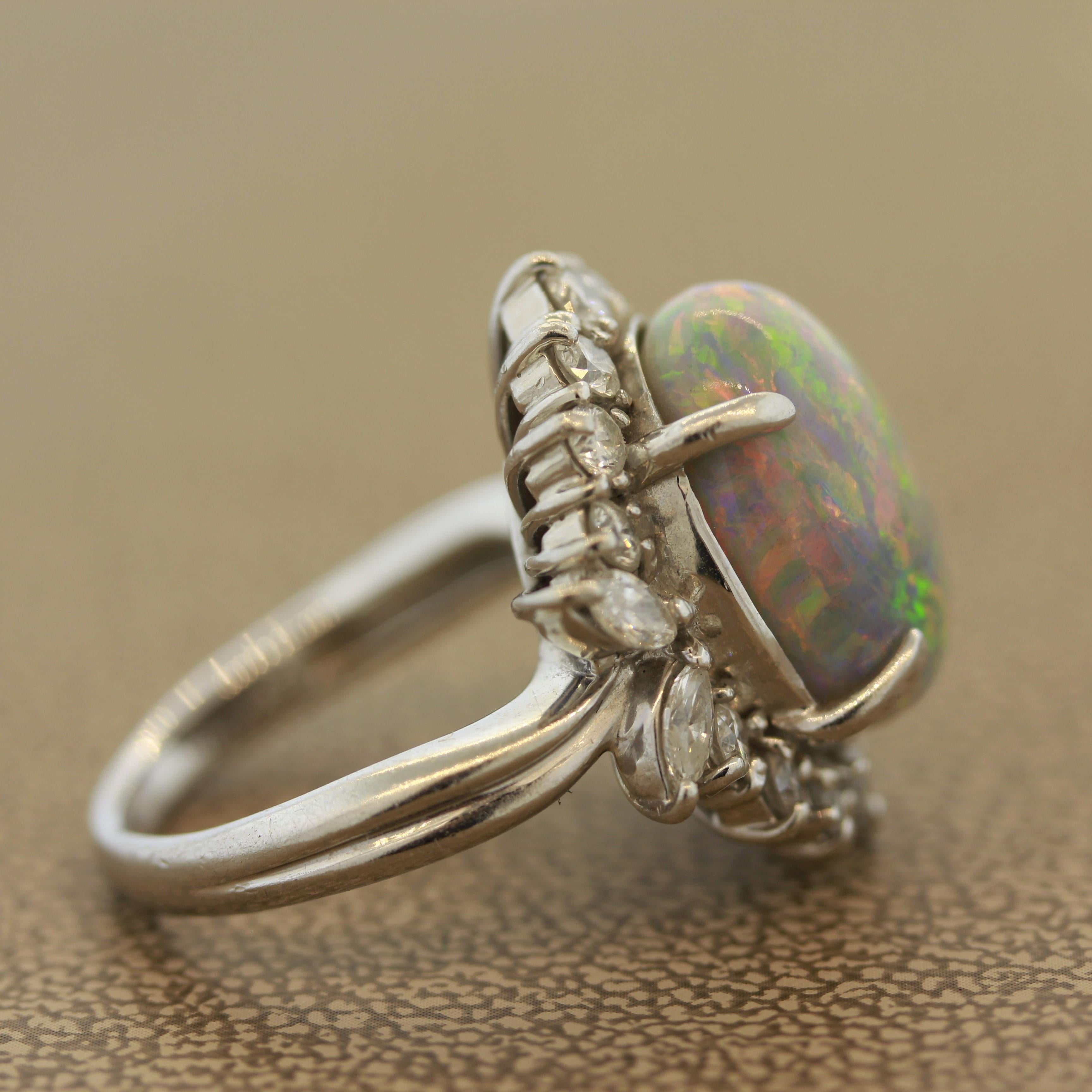 Australian Opal Diamond Platinum Cocktail Ring 1