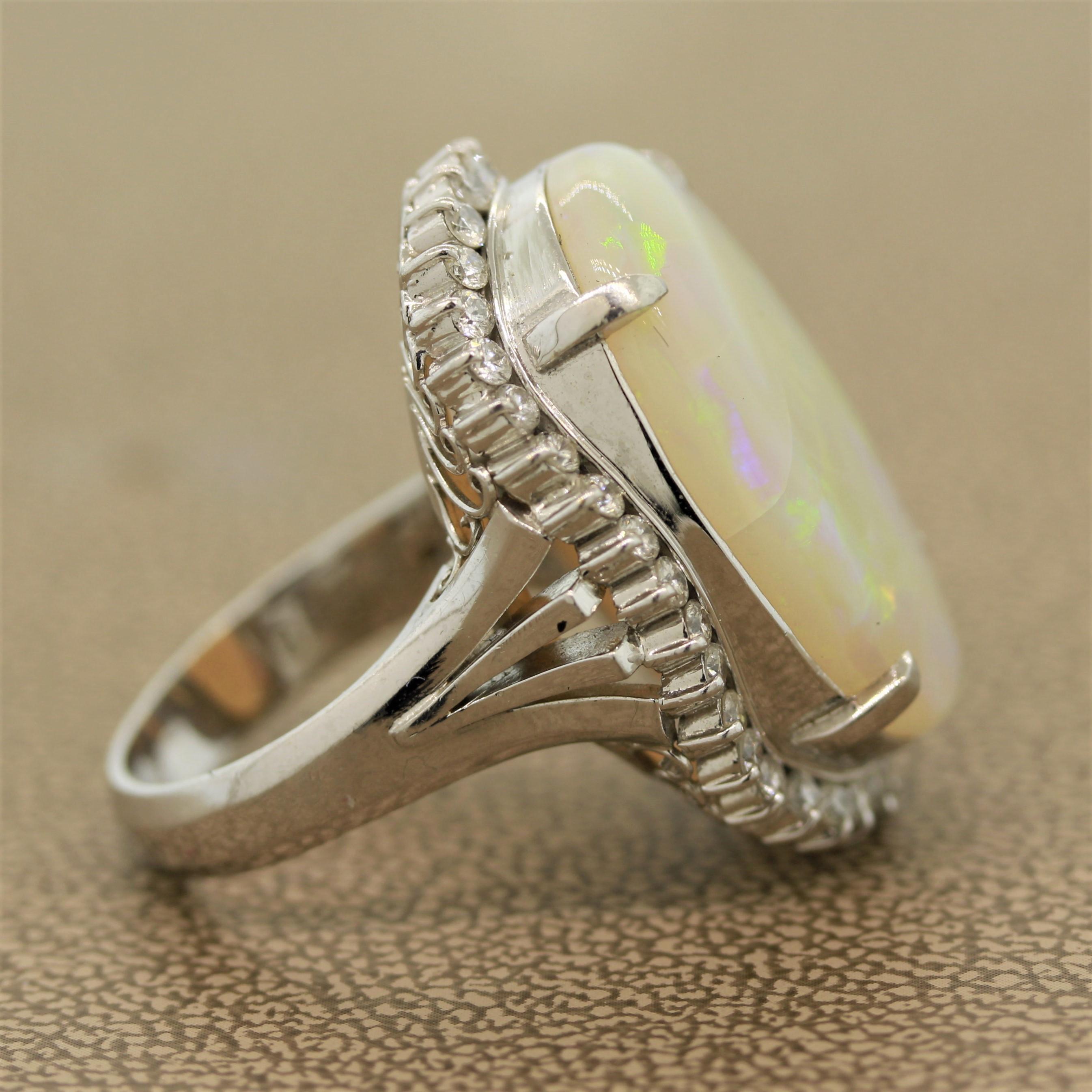Australian Opal Diamond Platinum Cocktail Ring For Sale 1