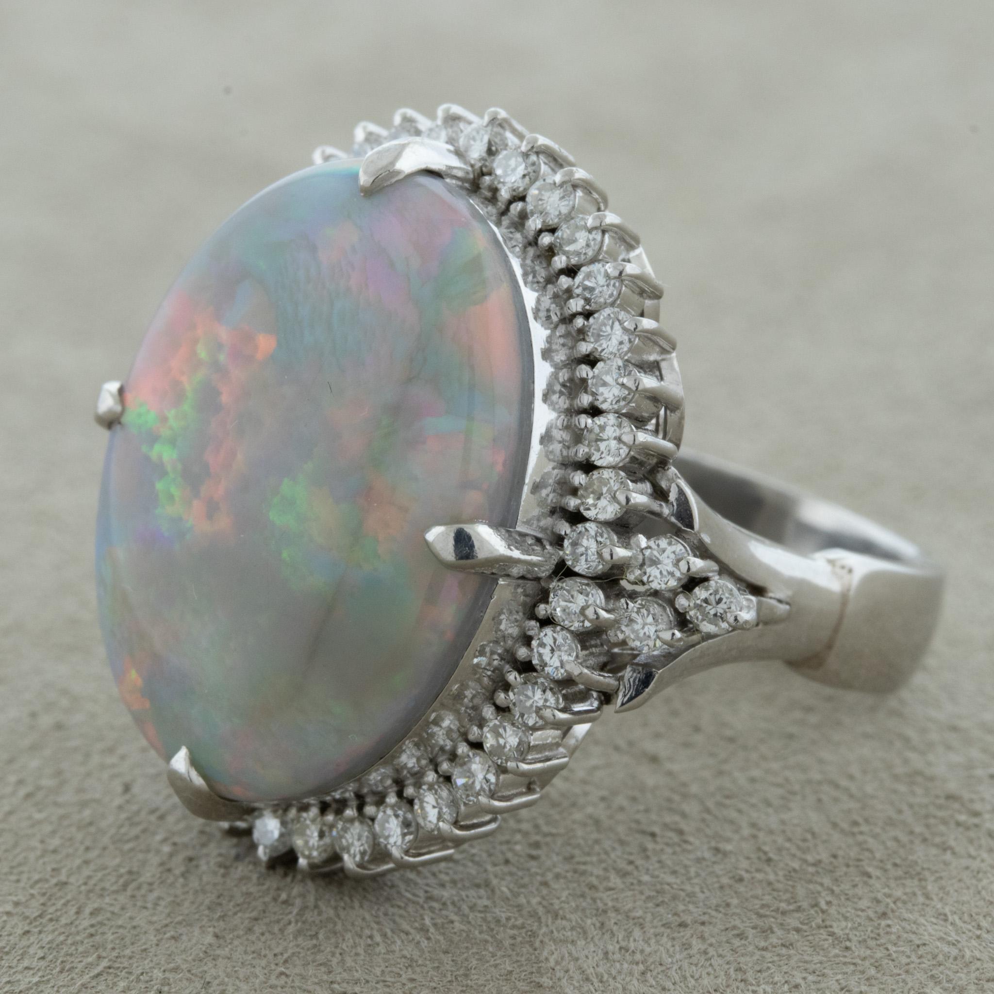 Australian Opal Diamond Platinum Cocktail Ring For Sale 1