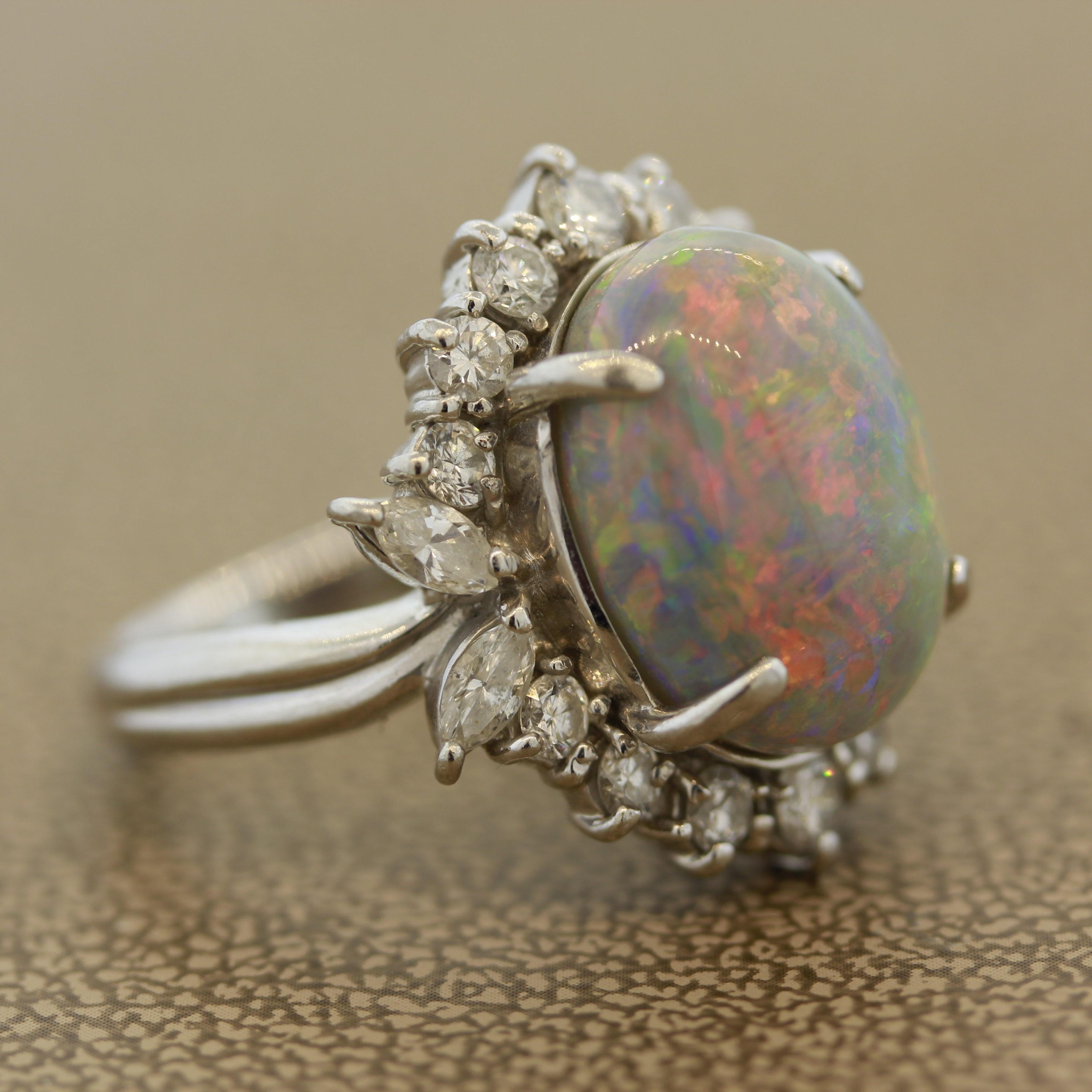 Australian Opal Diamond Platinum Cocktail Ring 2