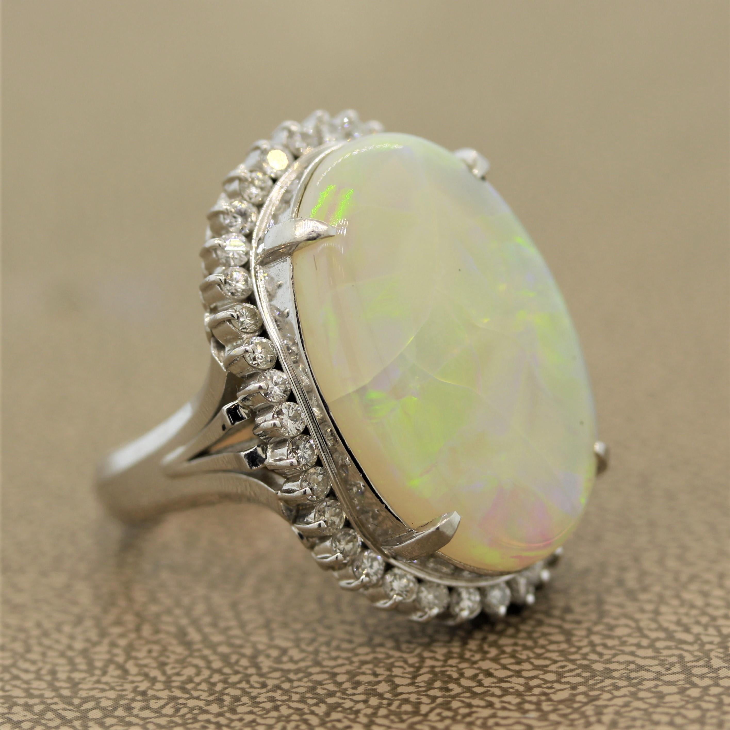 Australian Opal Diamond Platinum Cocktail Ring For Sale 2