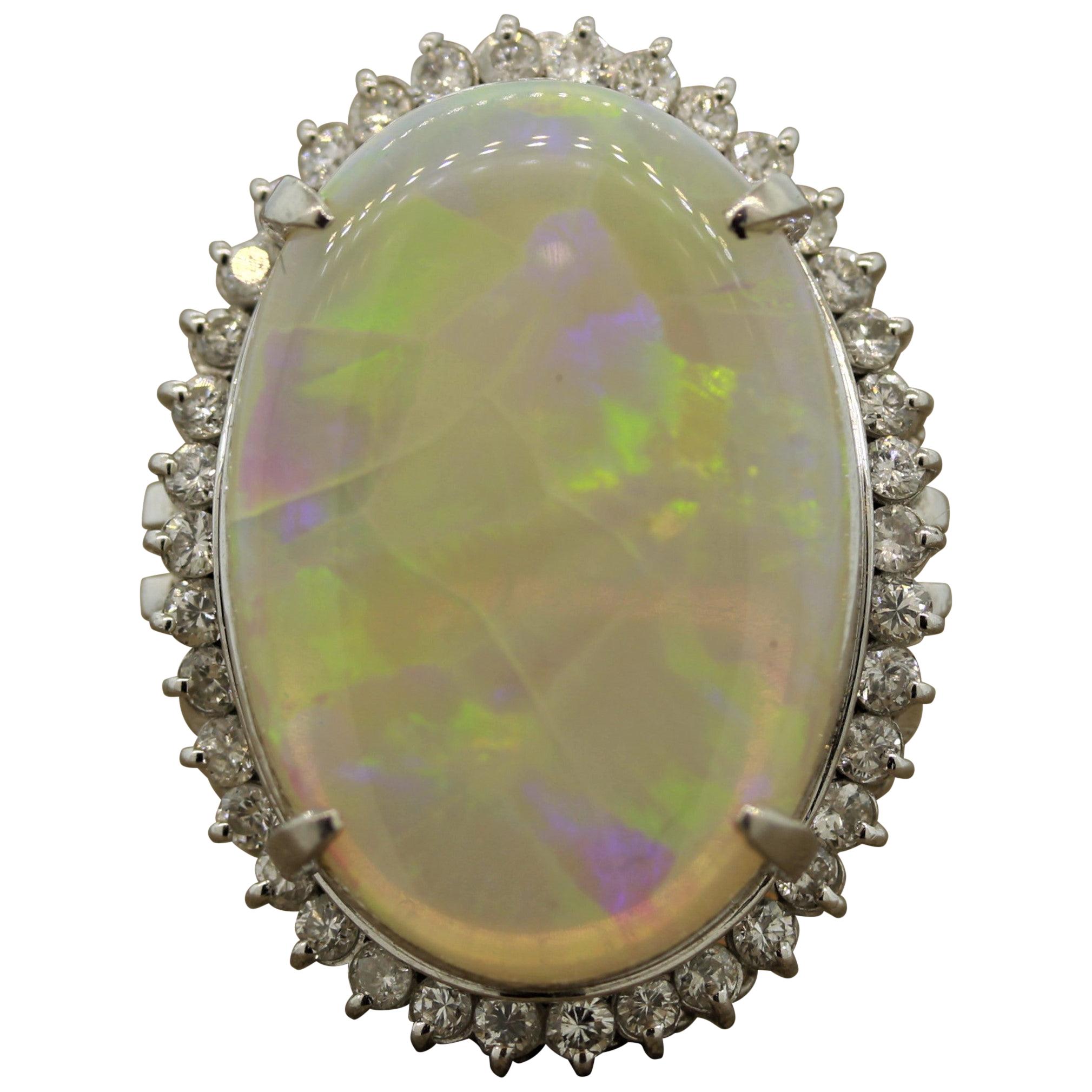 Australian Opal Diamond Platinum Cocktail Ring For Sale