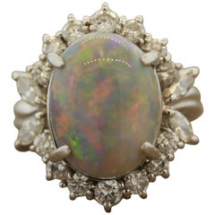 Australian Opal Diamond Platinum Cocktail Ring