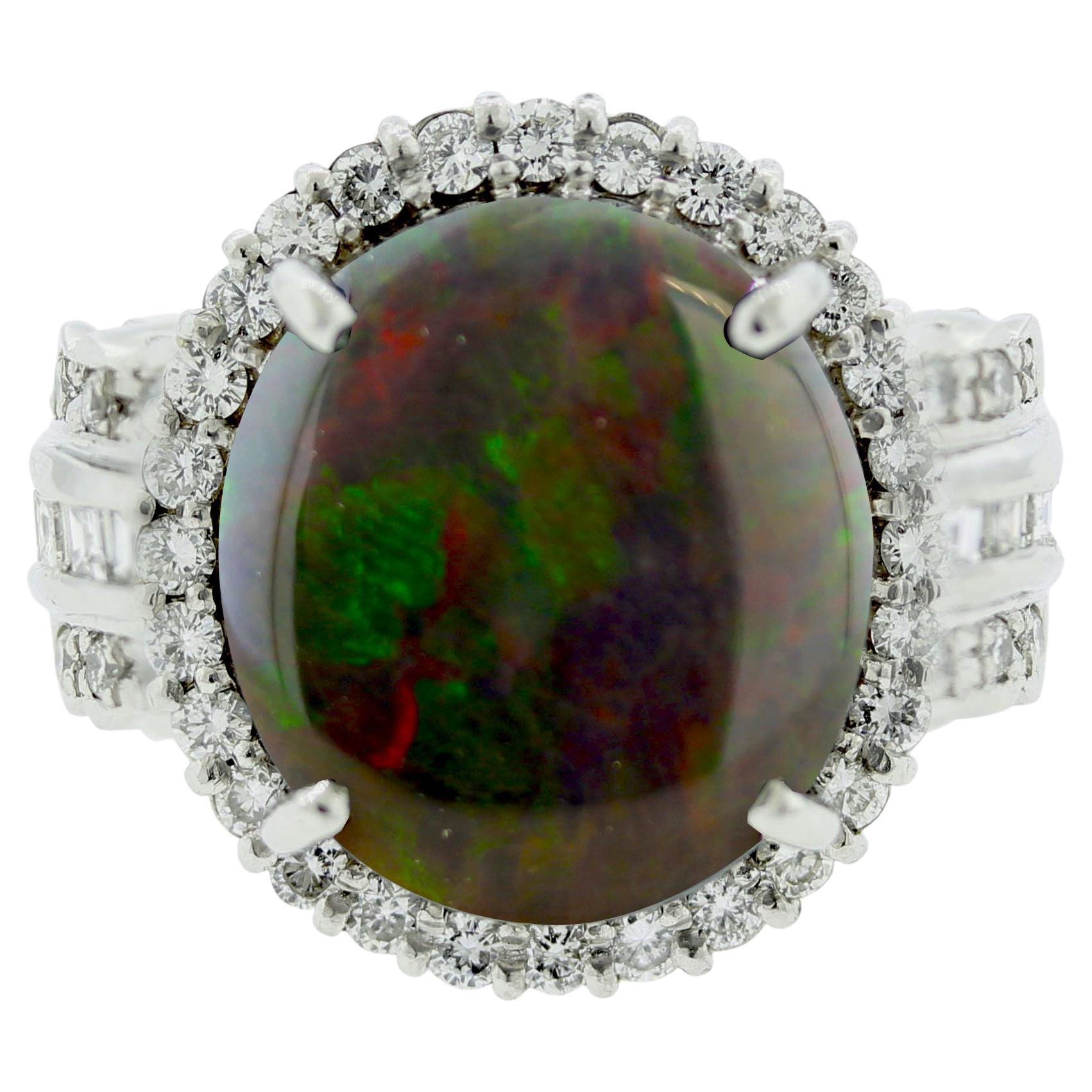 Australian Opal Diamond Platinum Dinner Ring For Sale