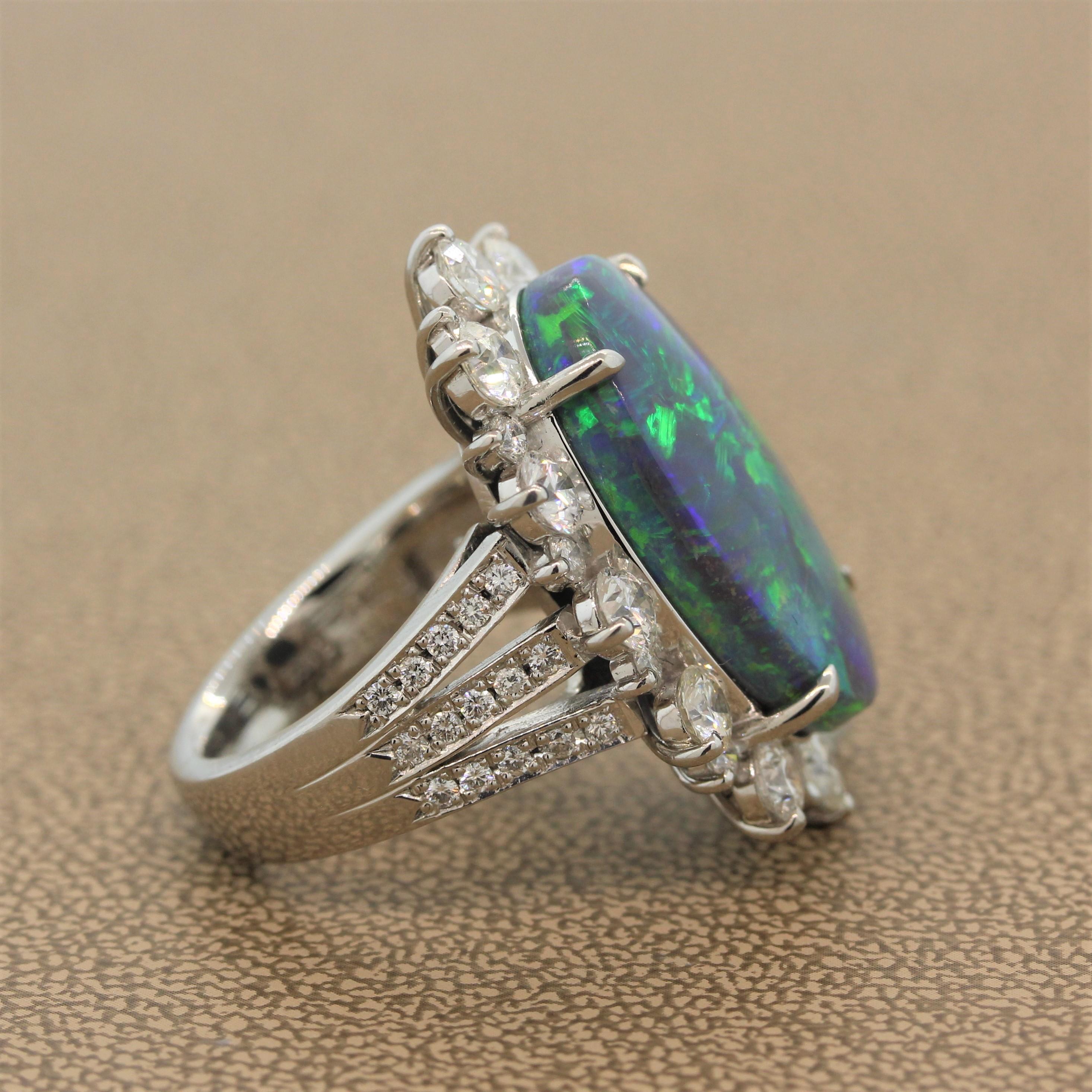 Australian Opal Diamond Platinum Ring In New Condition In Beverly Hills, CA