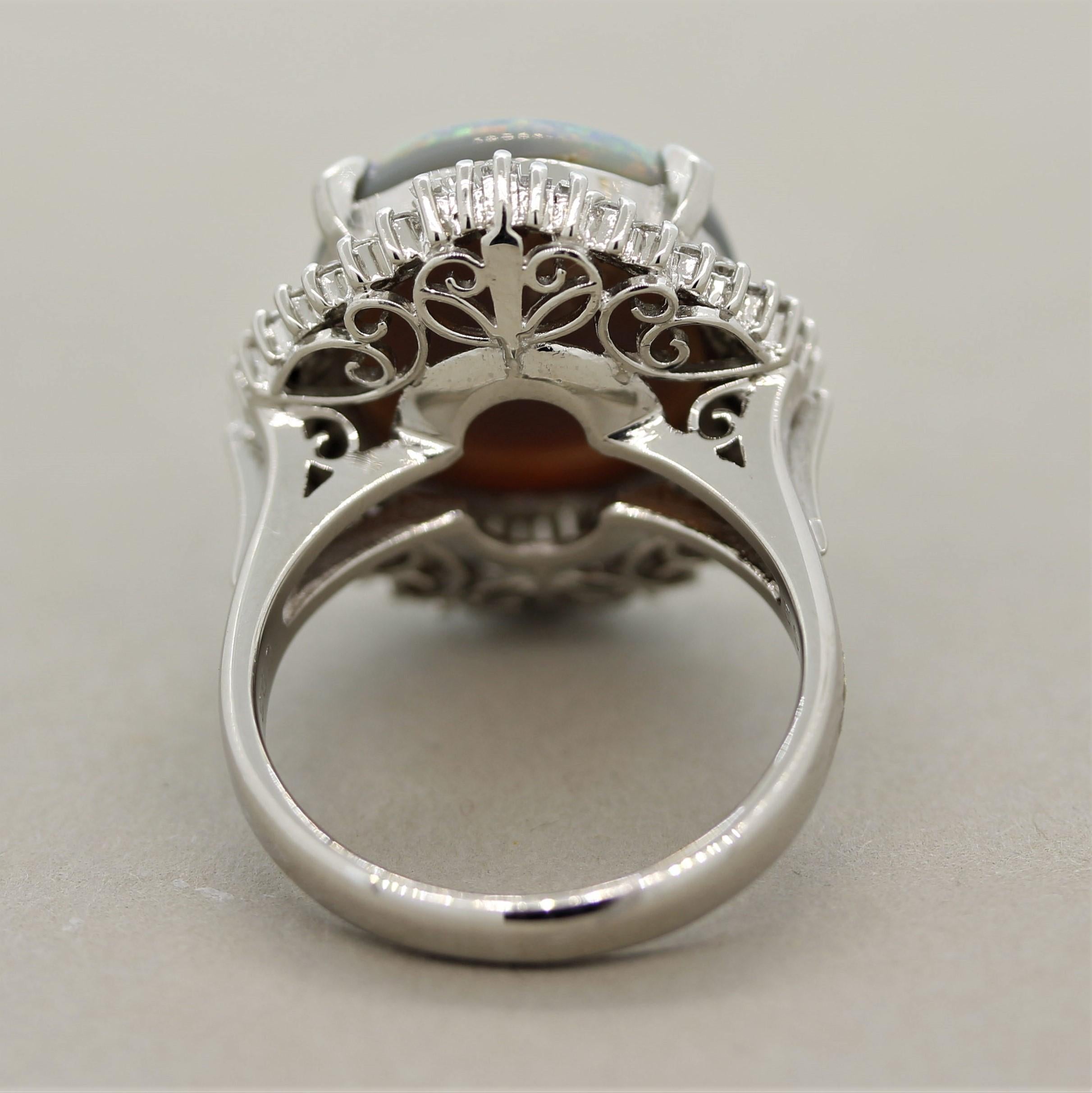 Australian Opal Diamond Platinum Ring In New Condition For Sale In Beverly Hills, CA