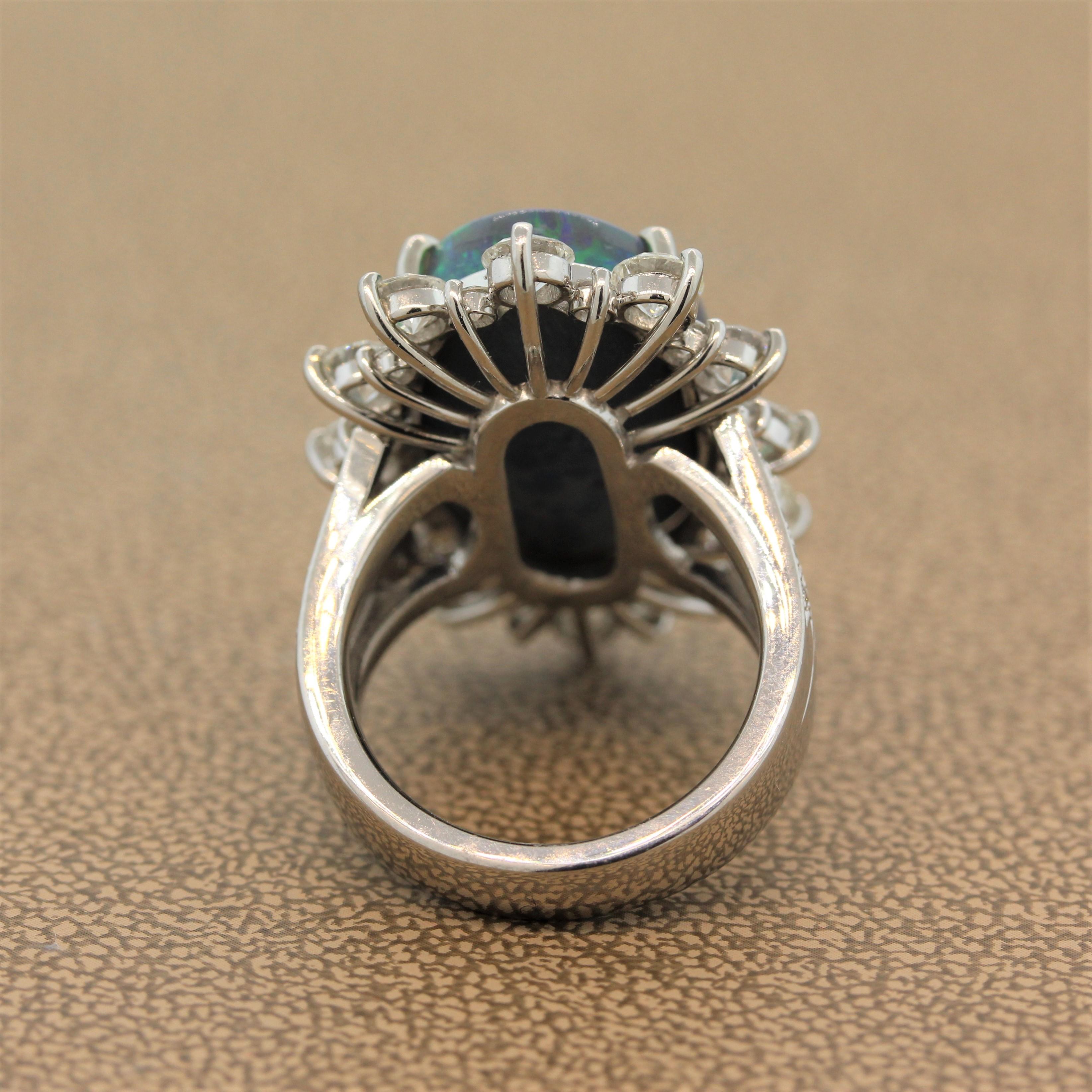 Women's Australian Opal Diamond Platinum Ring