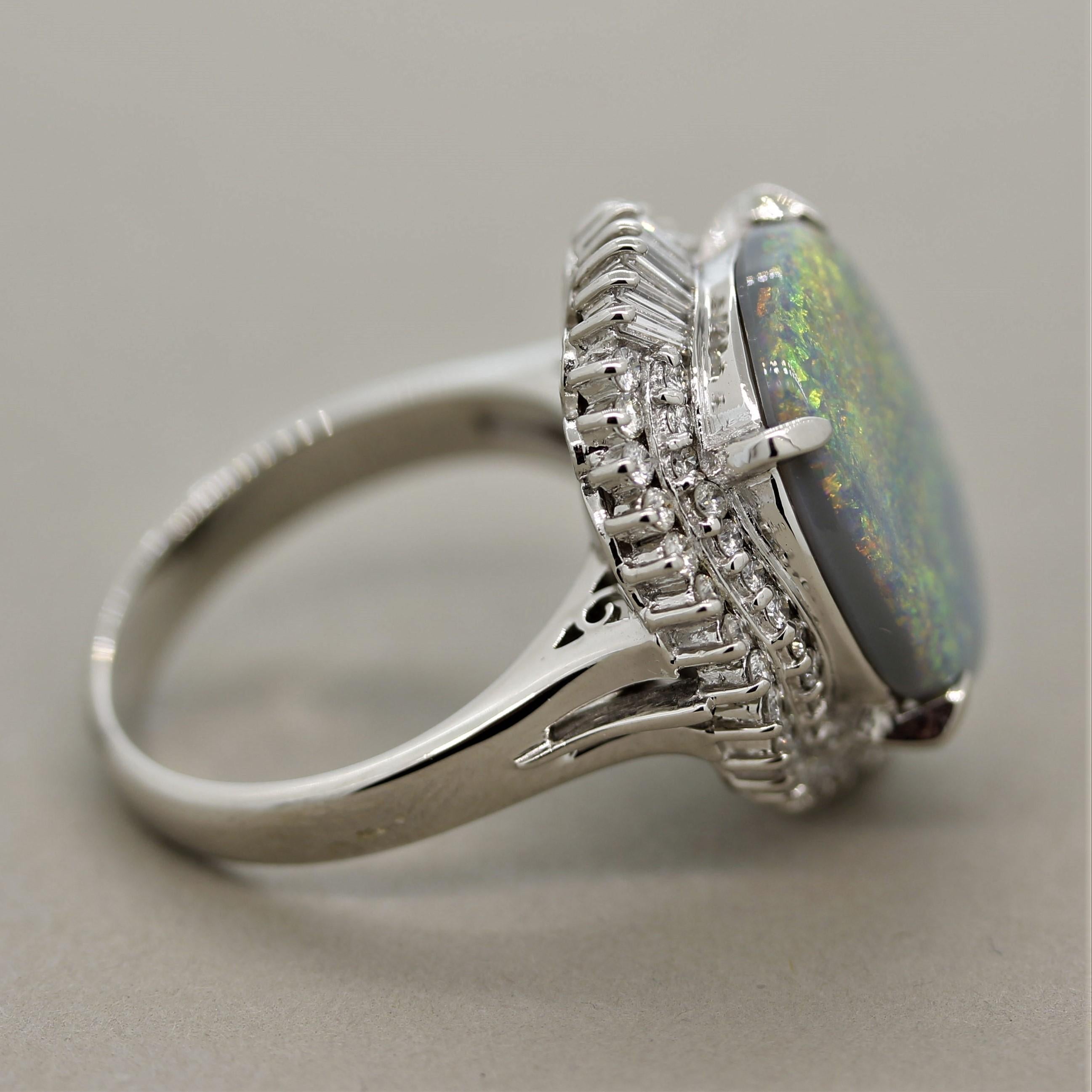 Women's Australian Opal Diamond Platinum Ring For Sale
