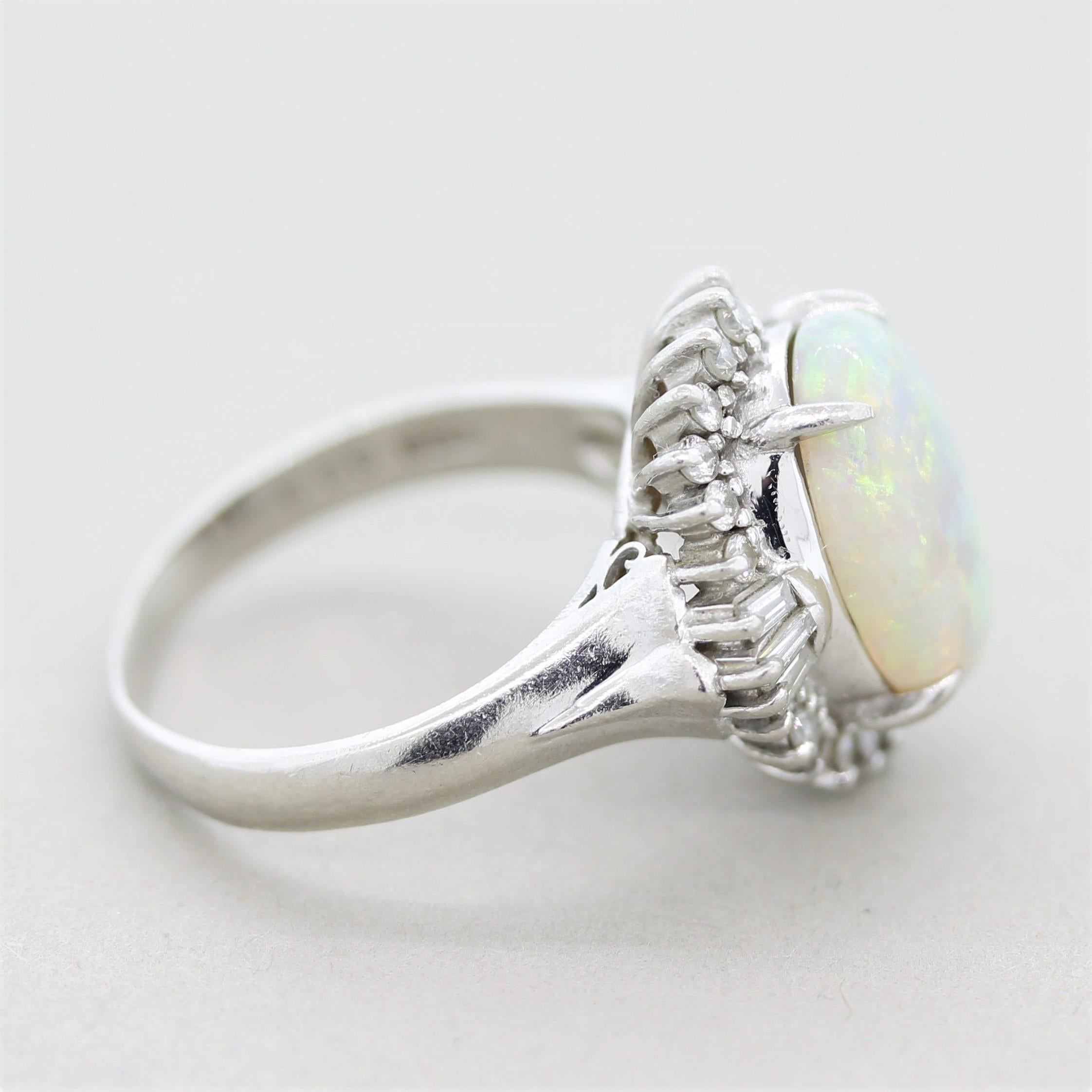 Australian Opal Diamond Platinum Ring In New Condition For Sale In Beverly Hills, CA