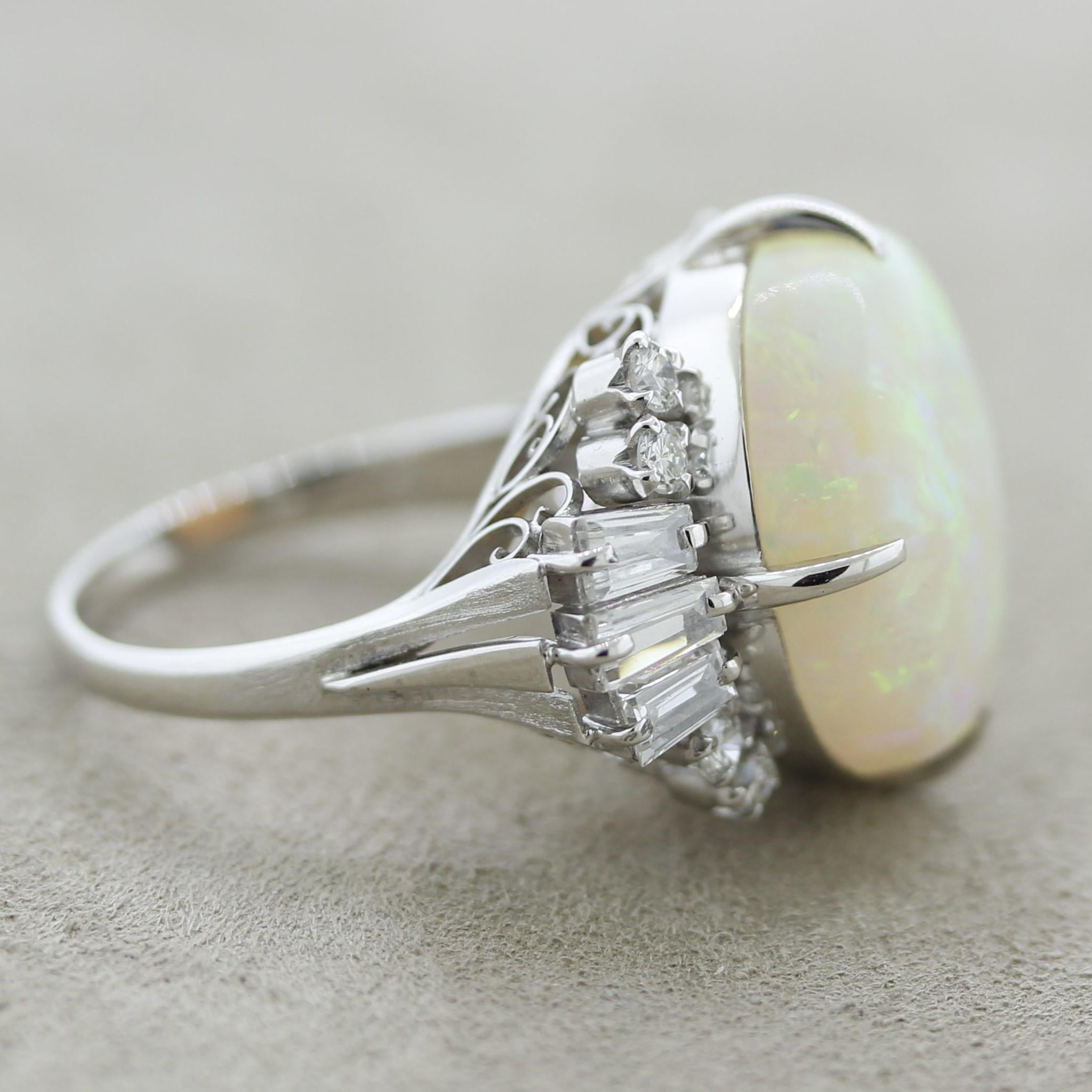 Women's Australian Opal Diamond Platinum Ring For Sale