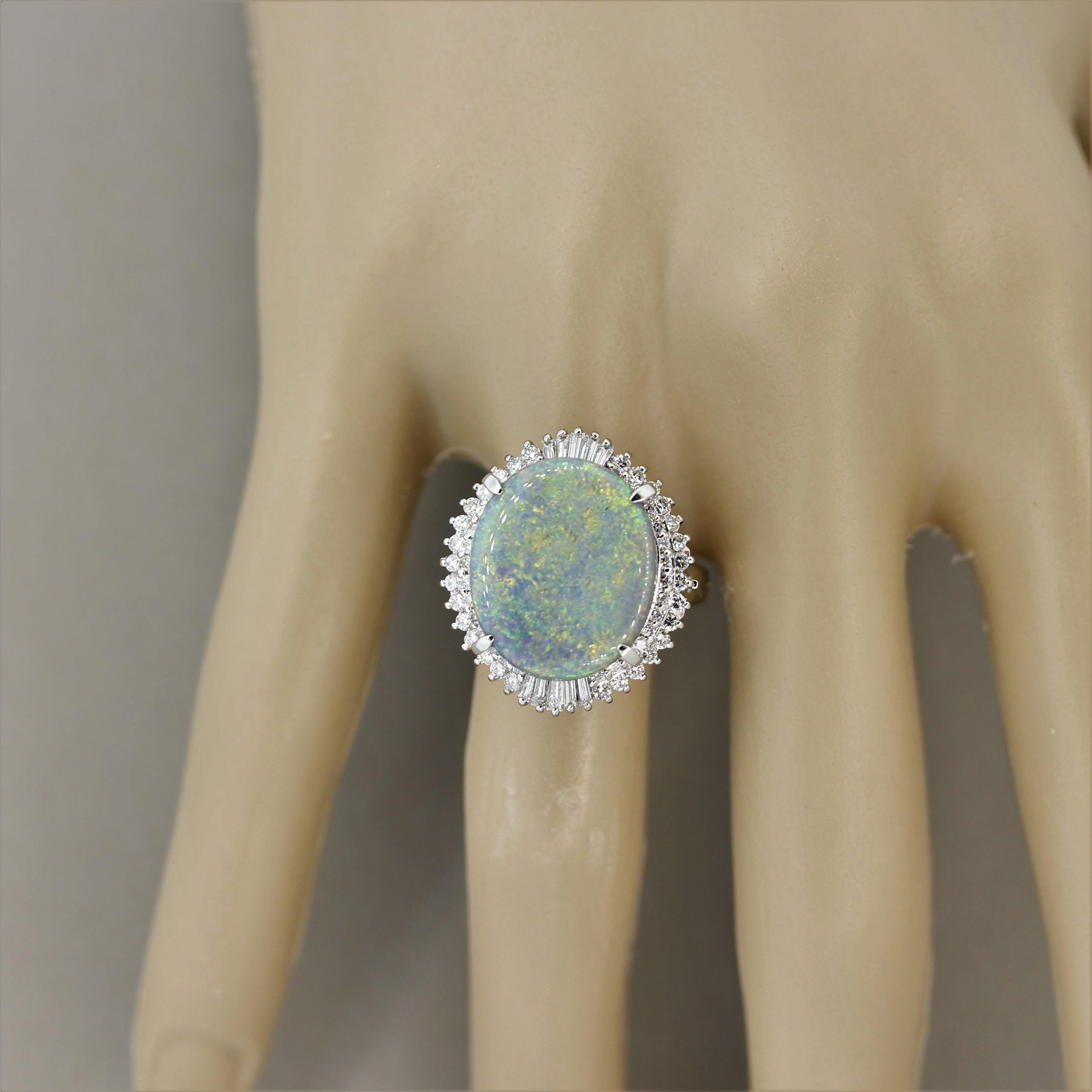Australian Opal Diamond Platinum Ring For Sale 1