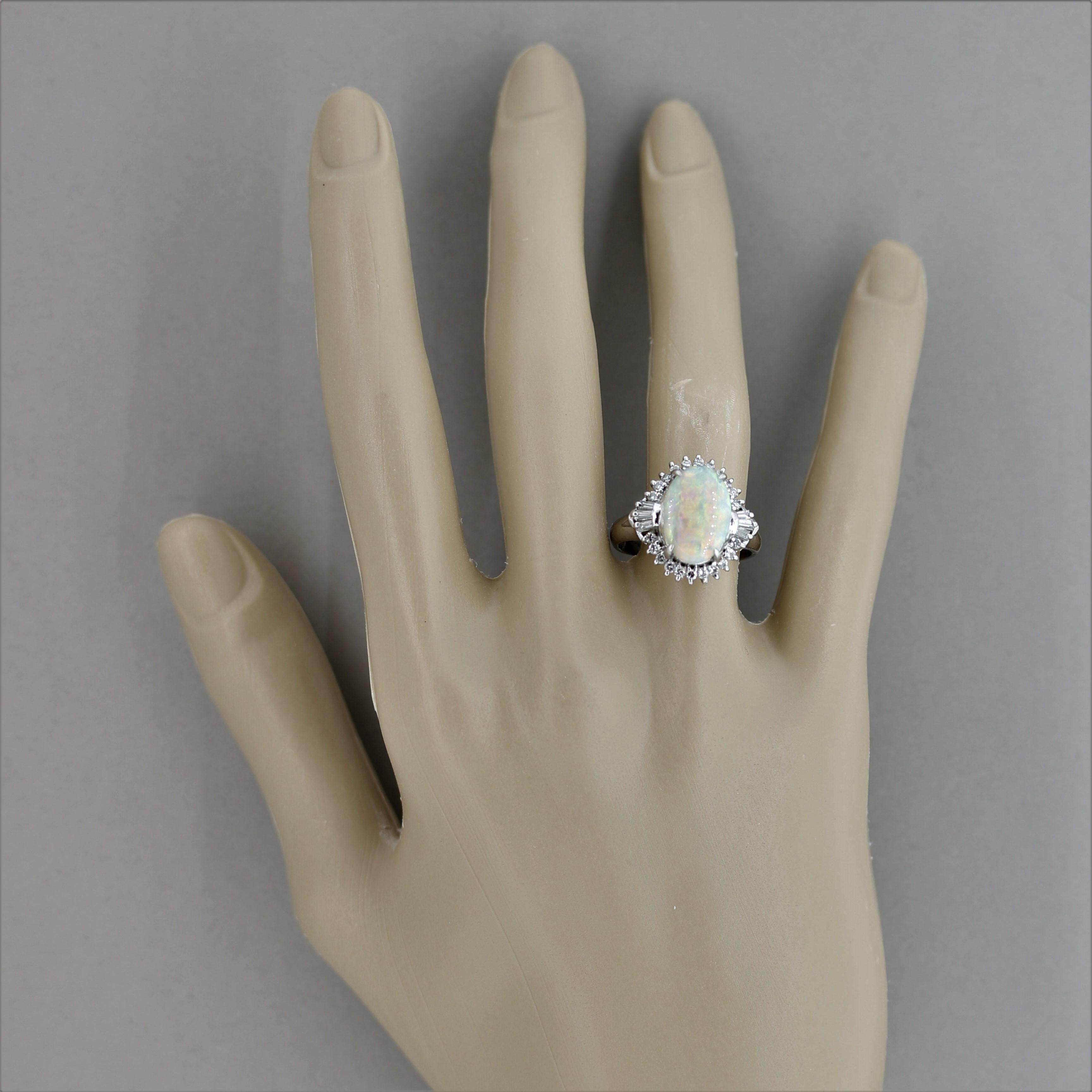 Women's Australian Opal Diamond Platinum Ring For Sale