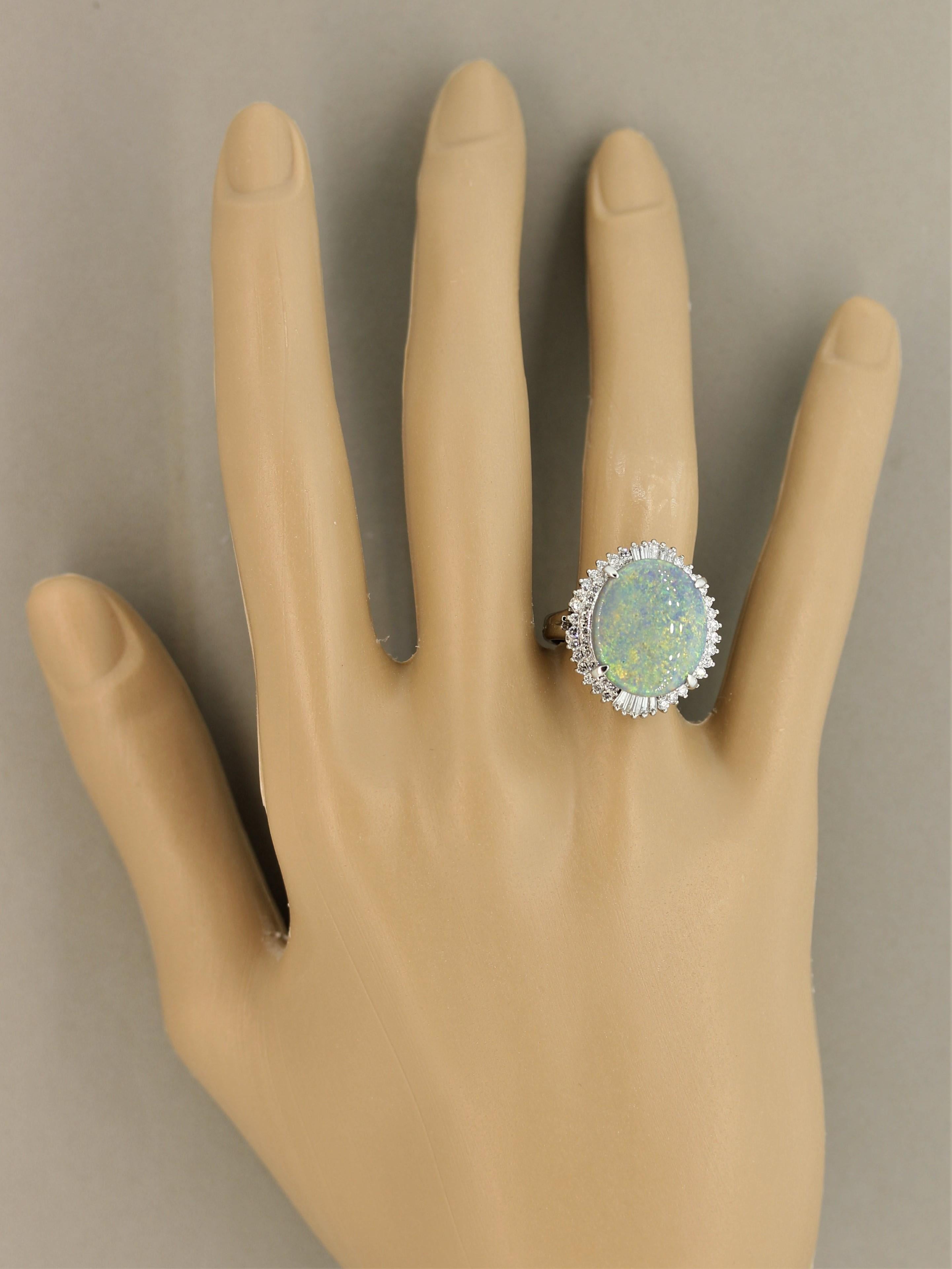Australian Opal Diamond Platinum Ring For Sale 2