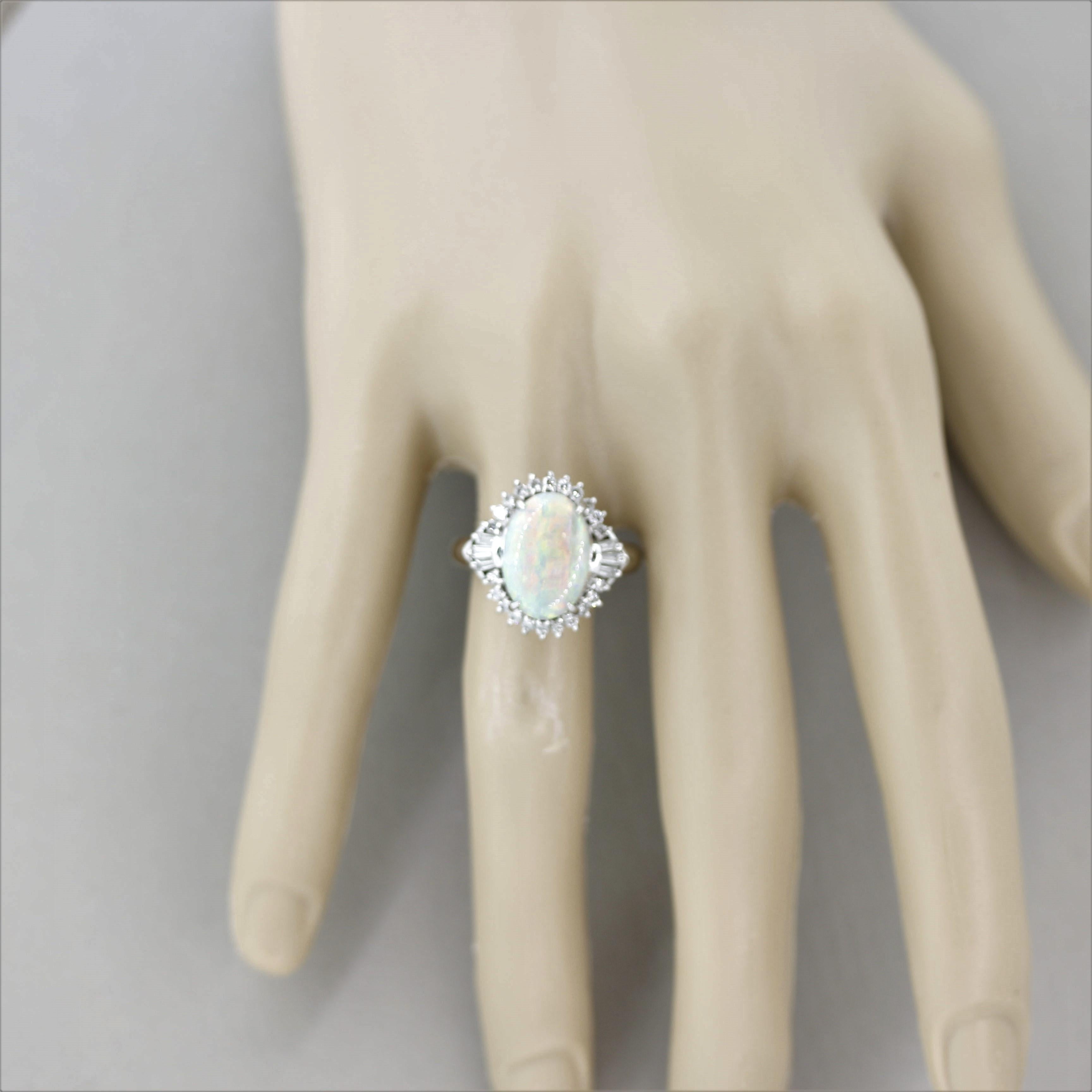 Australian Opal Diamond Platinum Ring For Sale 1