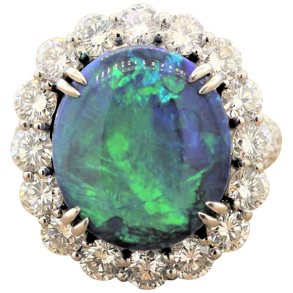 Australian Opal Diamond Platinum Ring For Sale