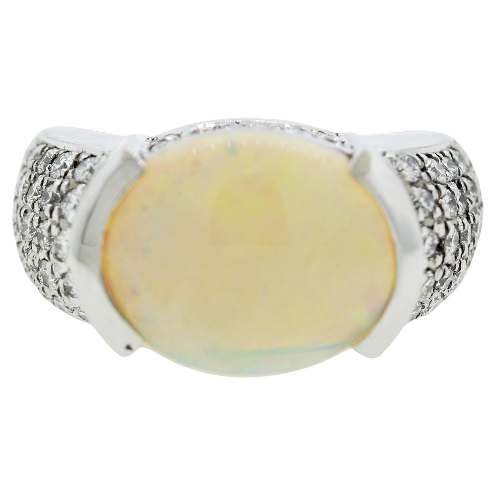 Australian Opal Diamond Platinum Ring For Sale