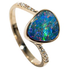 Australian Opal Diamond Ring 14k Yellow Gold