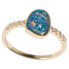 Australian Opal Diamond Ring 14k Yellow Gold