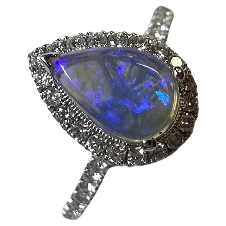 Australian Opal Diamond ring 14KT gold RARE natural opal For Sale