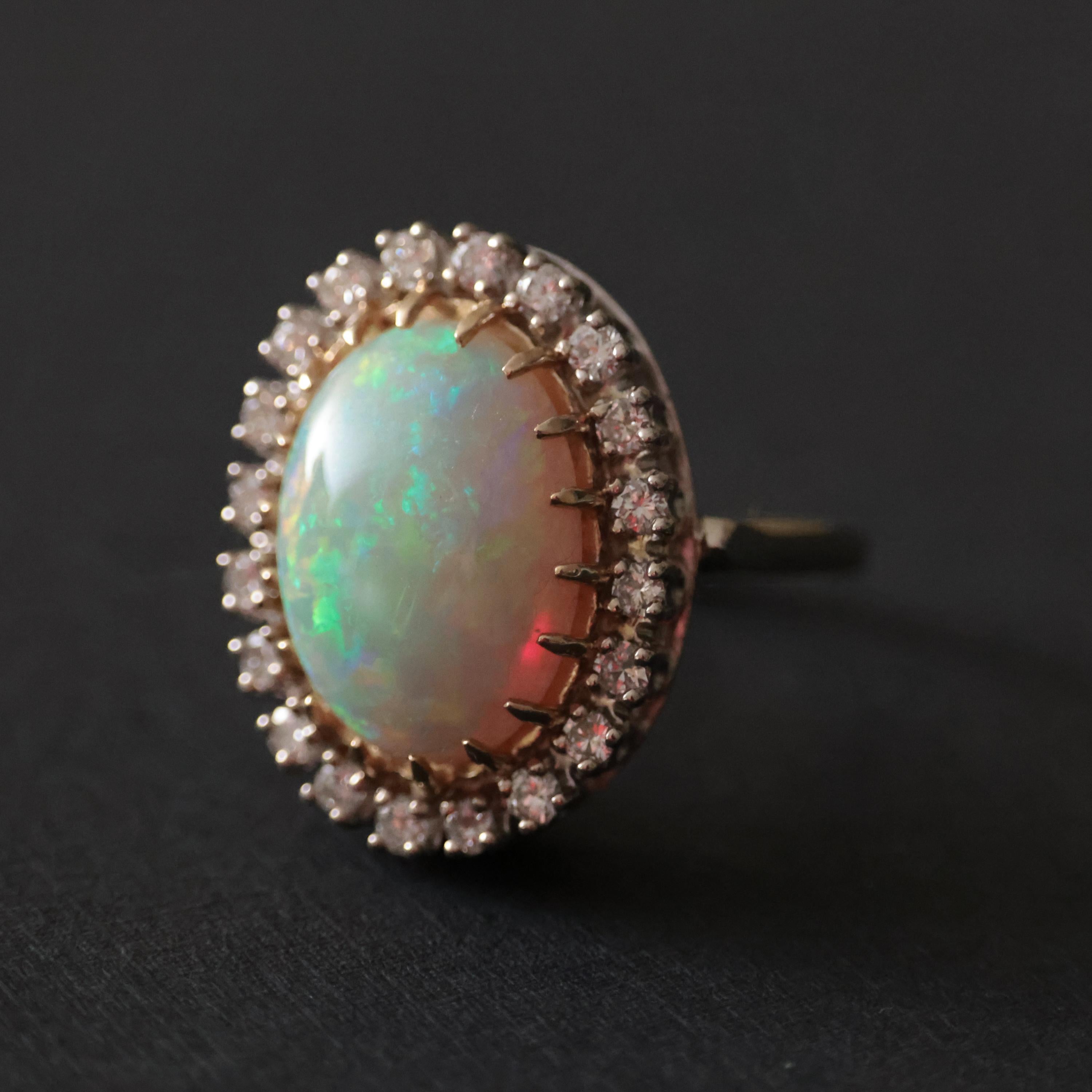 Cabochon Australian Opal, Diamond Ring For Sale