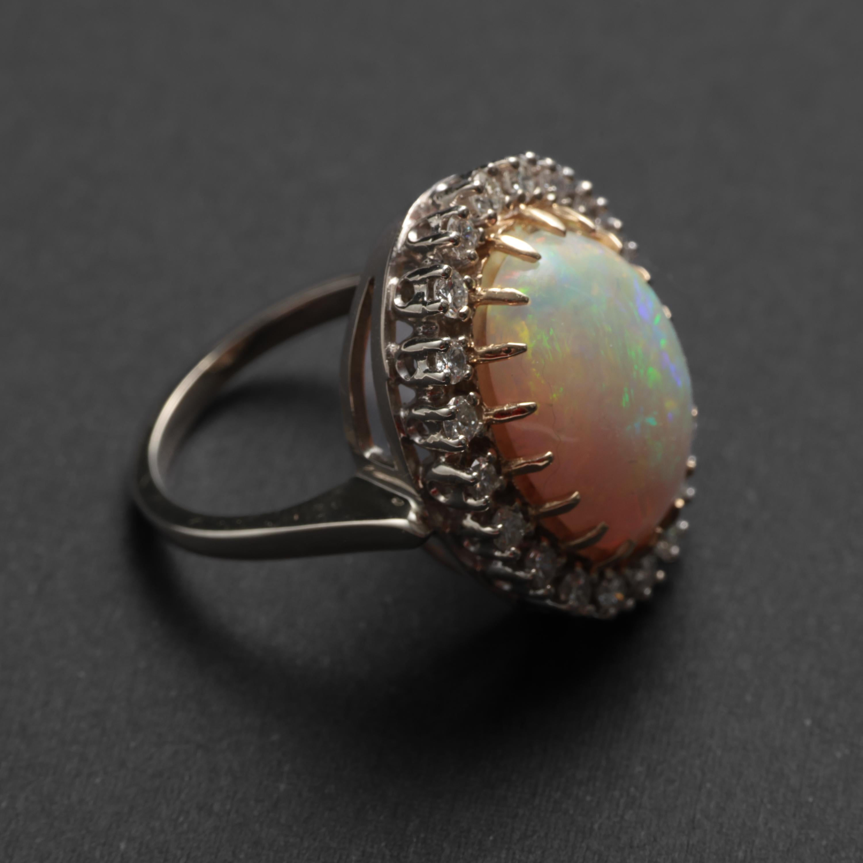 Australian Opal, Diamond Ring In Excellent Condition For Sale In Southbury, CT