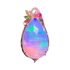 Australian Opal Diamond Ruby Necklace 18k Rose Gold