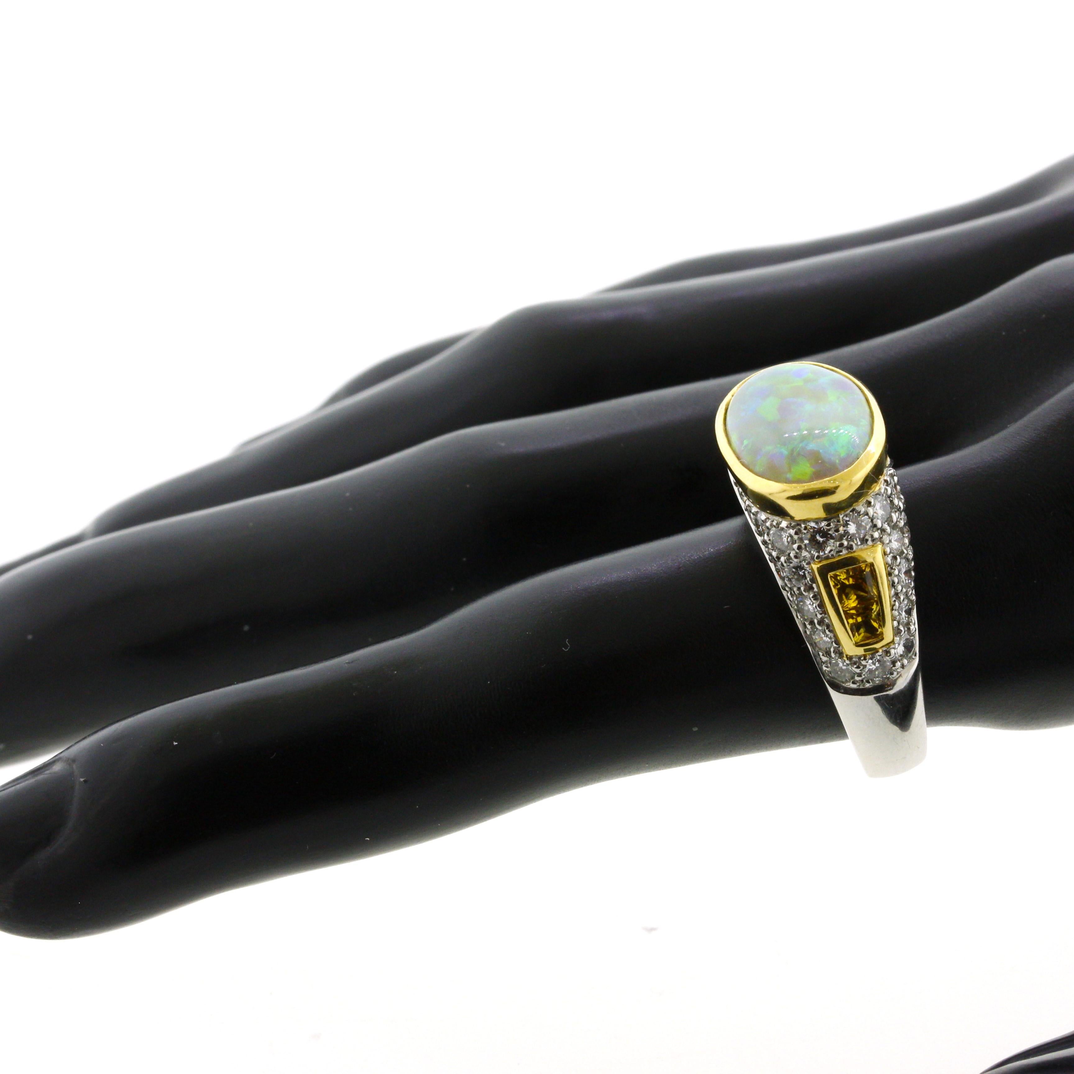 Women's Australian Opal Diamond Sapphire Gold & Platinum Two-Tone Ring For Sale
