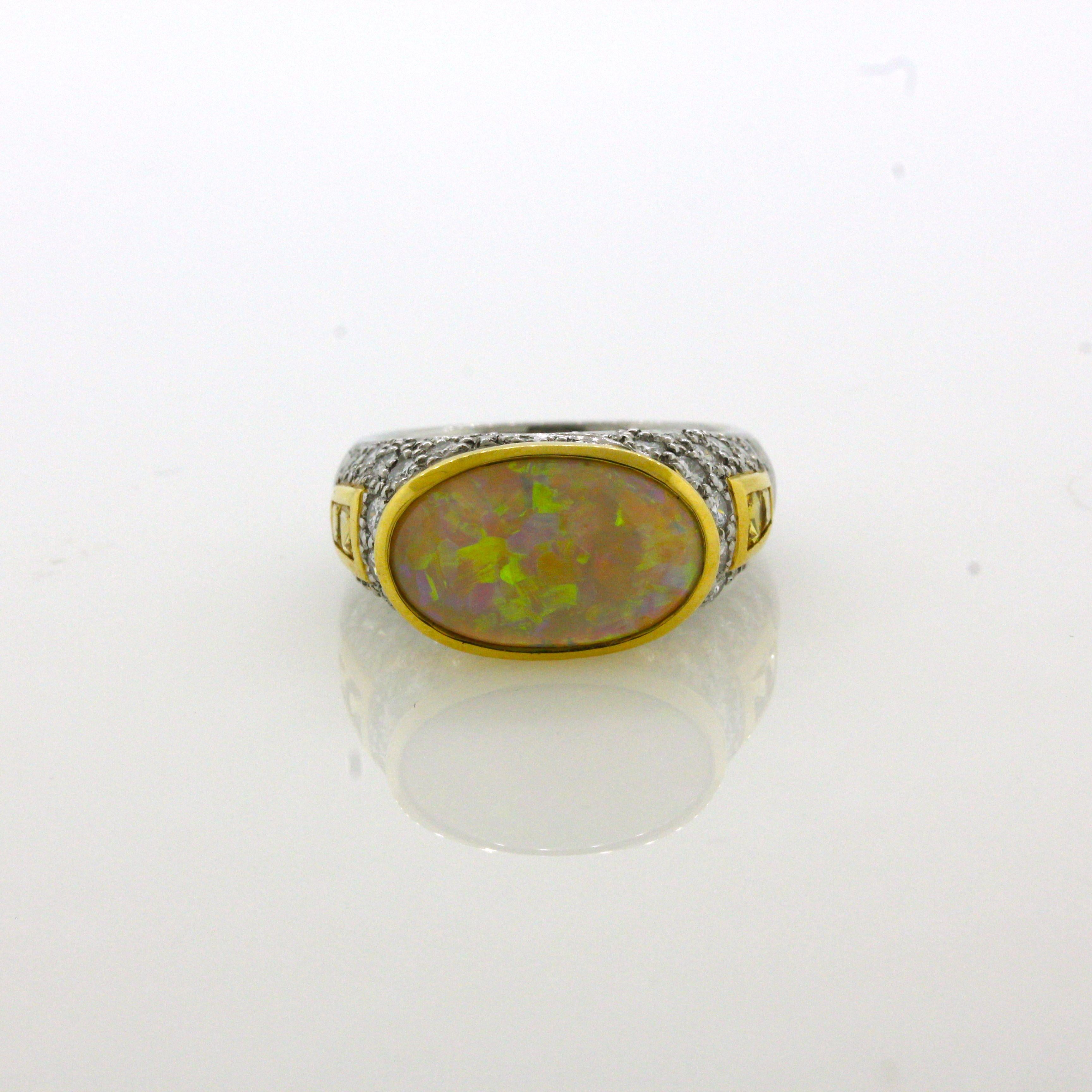 Australian Opal Diamond Sapphire Gold & Platinum Two-Tone Ring For Sale 1