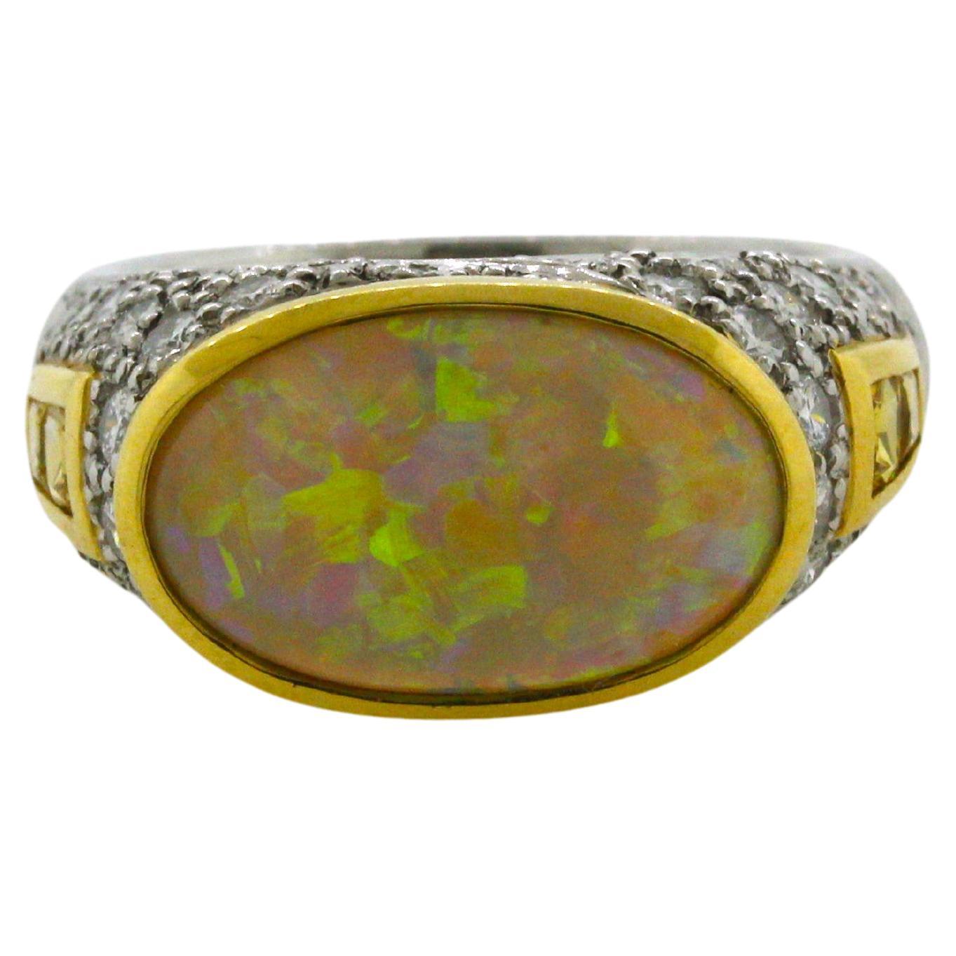 Australian Opal Diamond Sapphire Gold & Platinum Two-Tone Ring For Sale