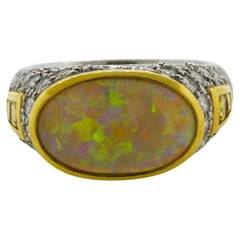 Australian Opal Diamond Sapphire Gold & Platinum Two-Tone Ring