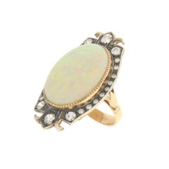 Australian Opal Diamonds 14 Karat Yellow Gold Cocktail Ring
