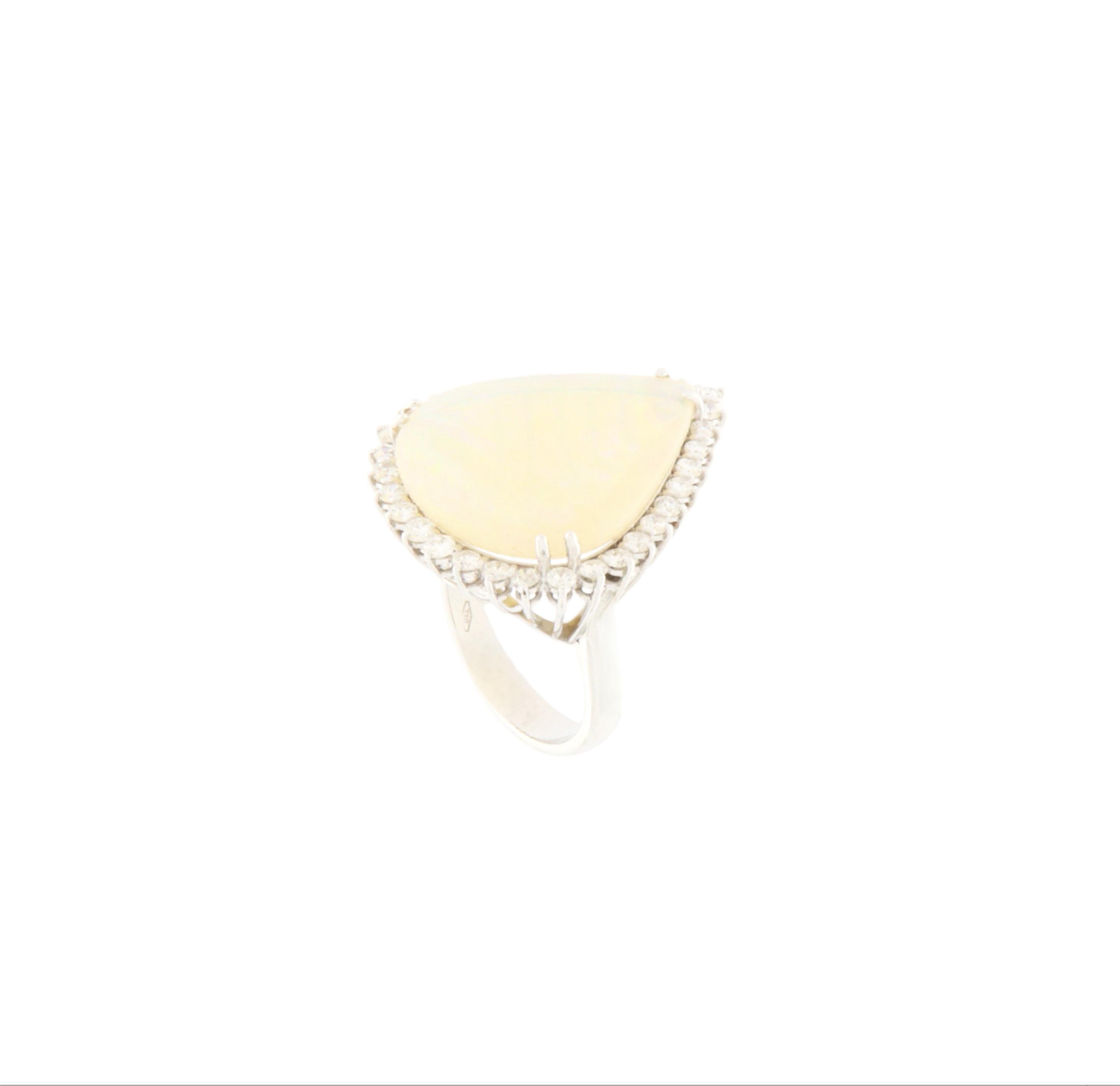 Artisan Australian Opal Diamonds 18 Karat White Gold Cocktail Ring For Sale