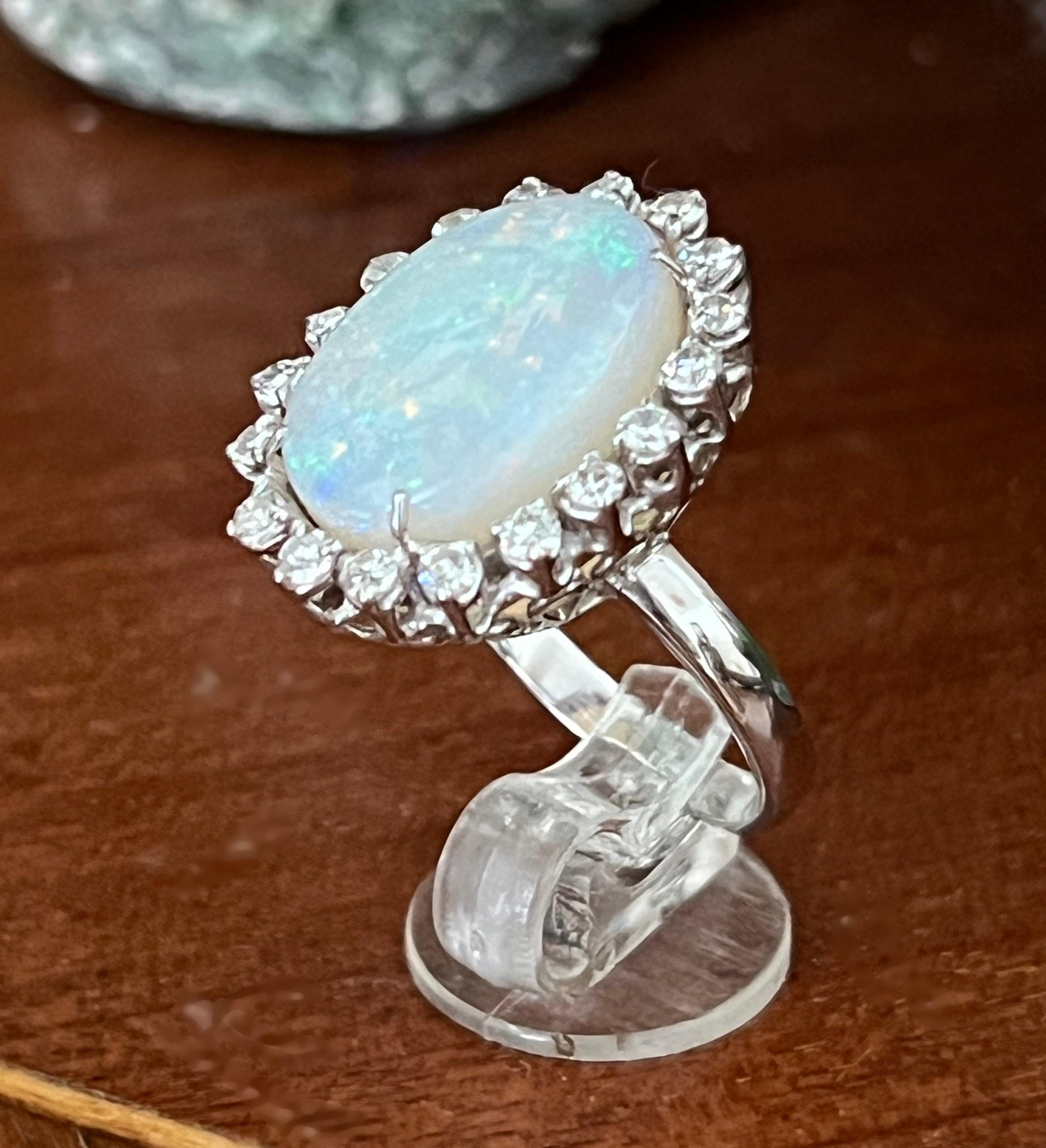 Brilliant Cut Australian Opal Diamonds 18 Karat White Gold Cocktail Ring For Sale