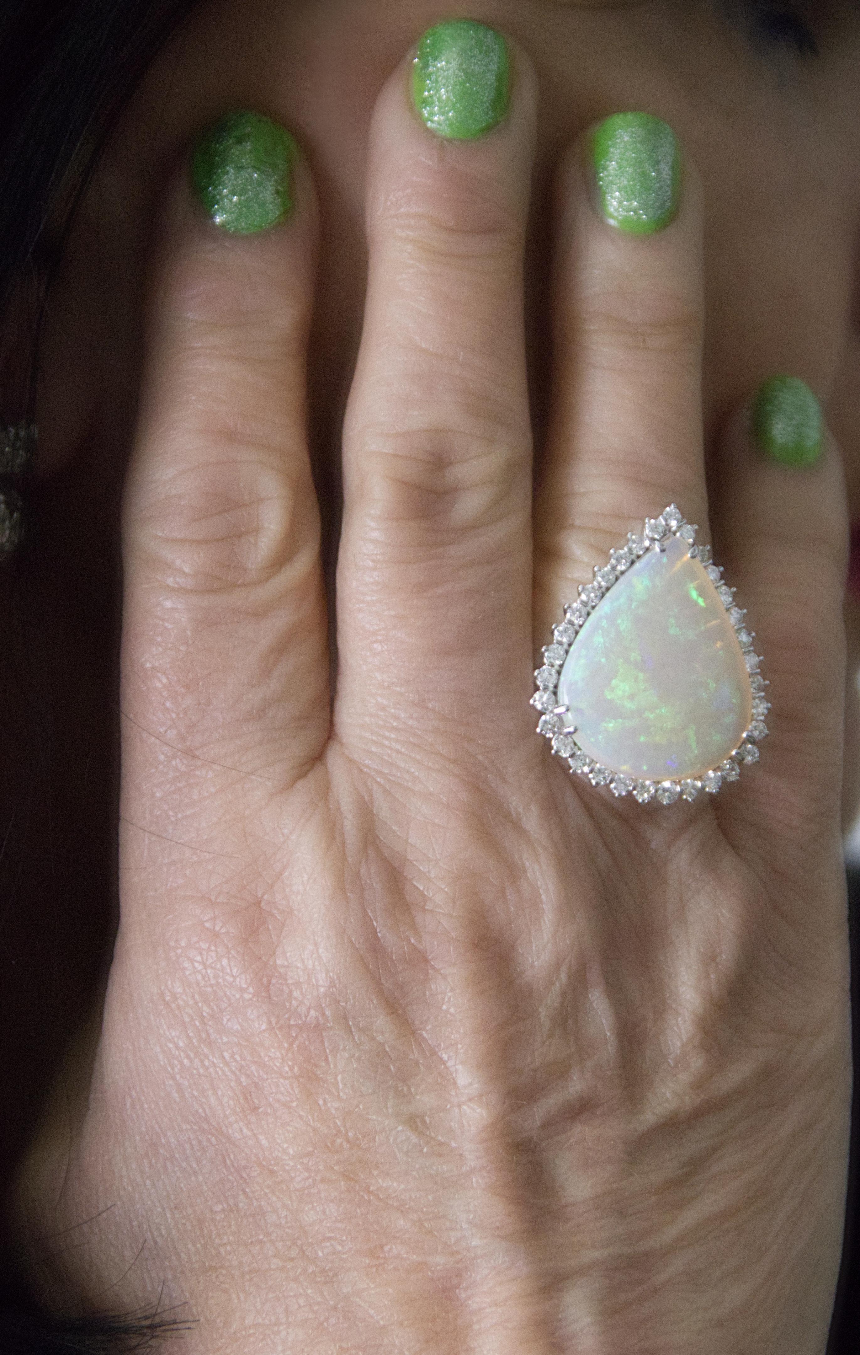 Australian Opal Diamonds 18 Karat White Gold Cocktail Ring For Sale 1