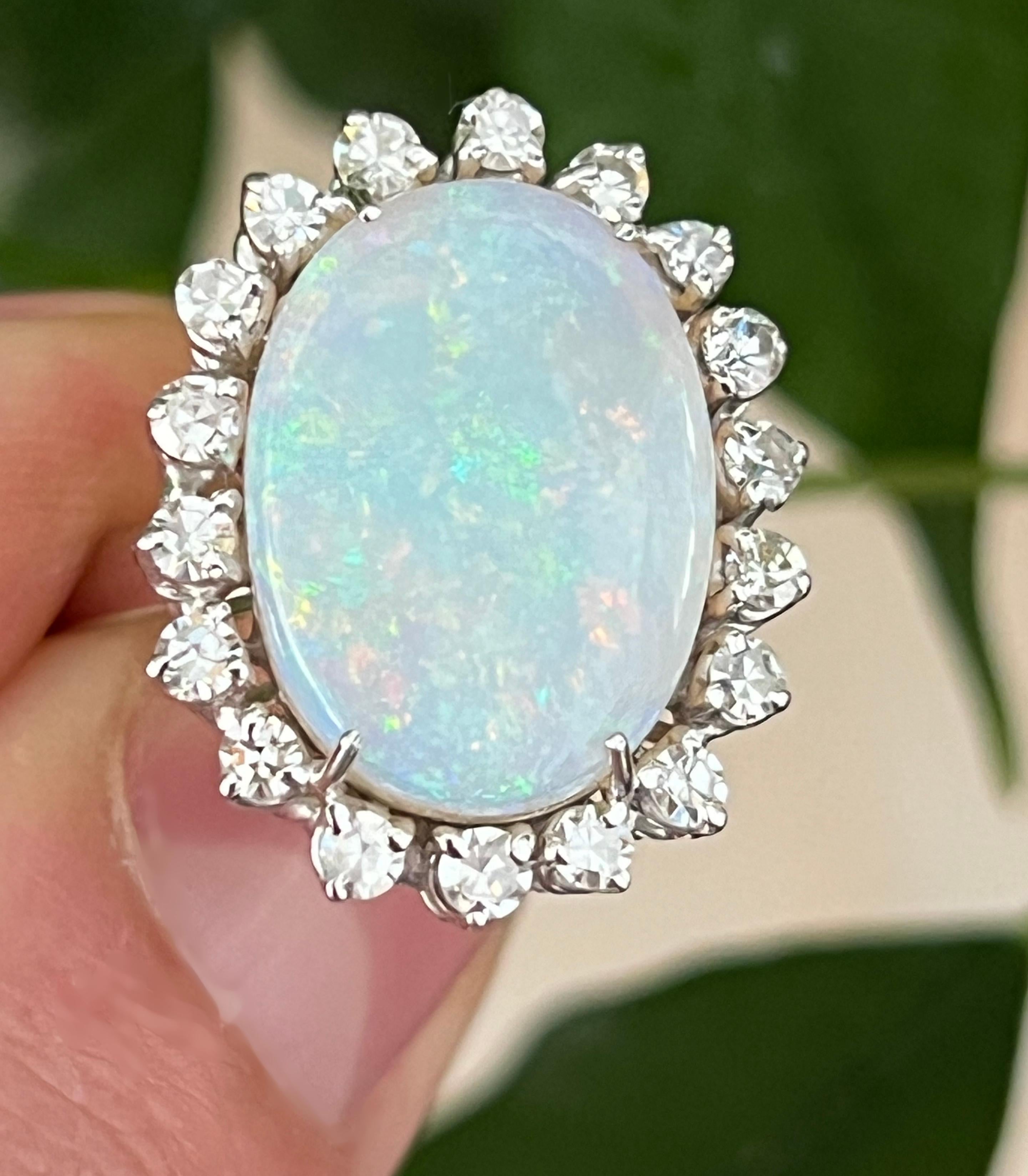 Australian Opal Diamonds 18 Karat White Gold Cocktail Ring For Sale 2