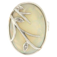 Australian Opal Diamonds 18 Karat White Gold Cocktail Ring