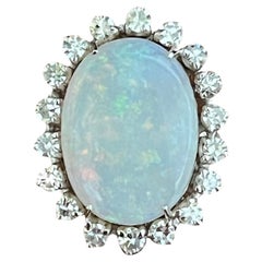 Vintage Australian Opal Diamonds 18 Karat White Gold Cocktail Ring