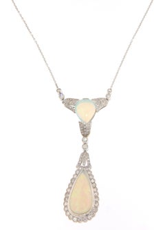 Australian Opal Diamonds 18 Karat White Gold Pendant Necklace