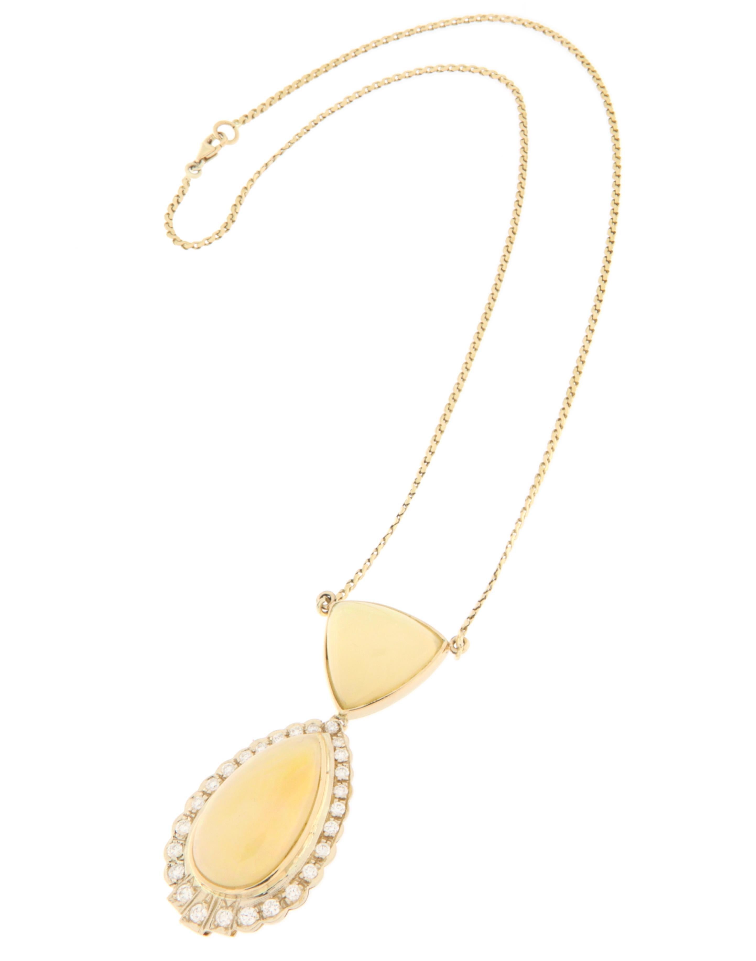 Artisan Australian Opal Diamonds 18 Karat Yellow Gold Pendant Necklace For Sale