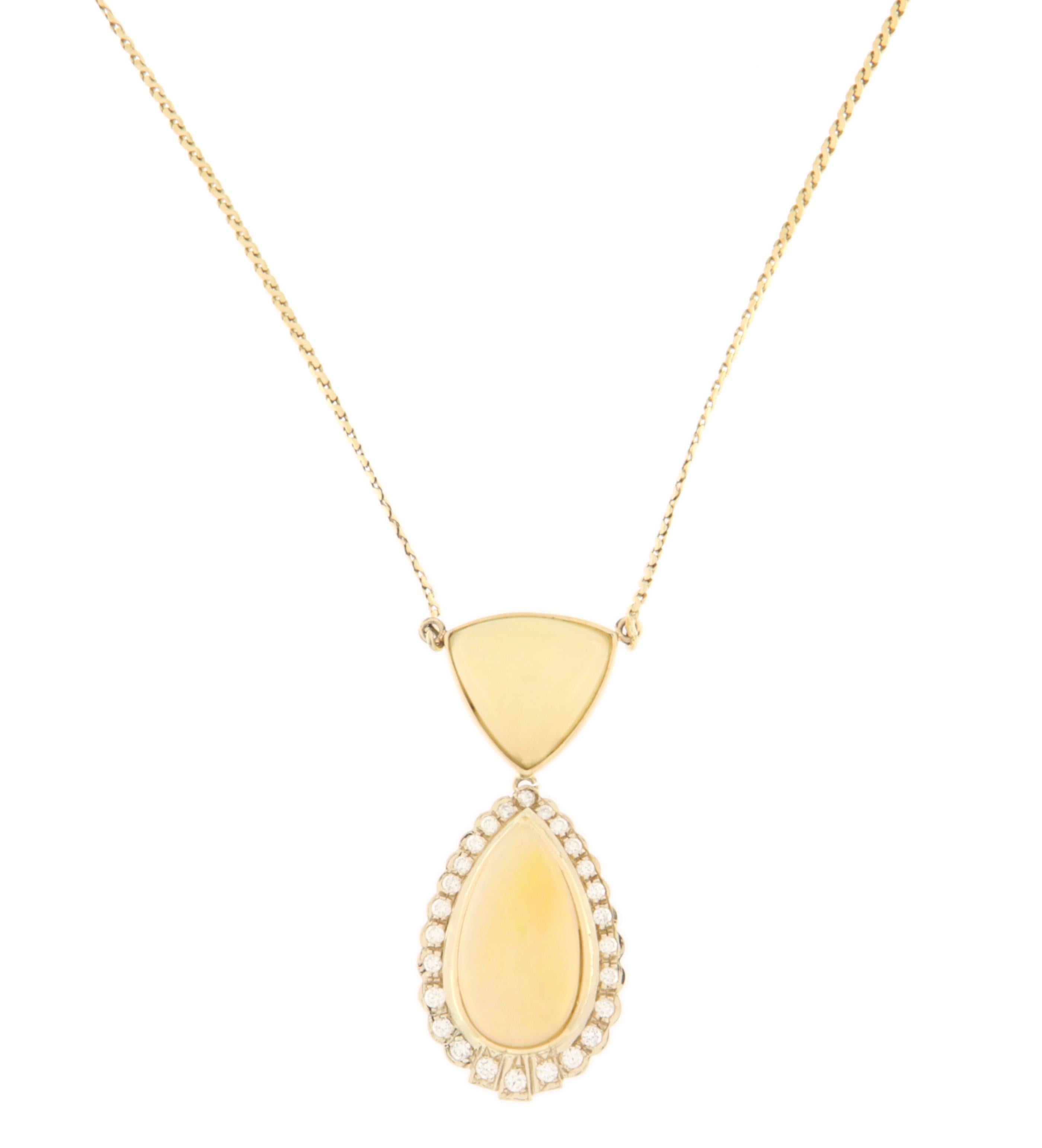 Brilliant Cut Australian Opal Diamonds 18 Karat Yellow Gold Pendant Necklace For Sale