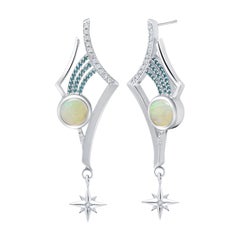 Australian Opal, Diamonds and Sterling Silver Earrings