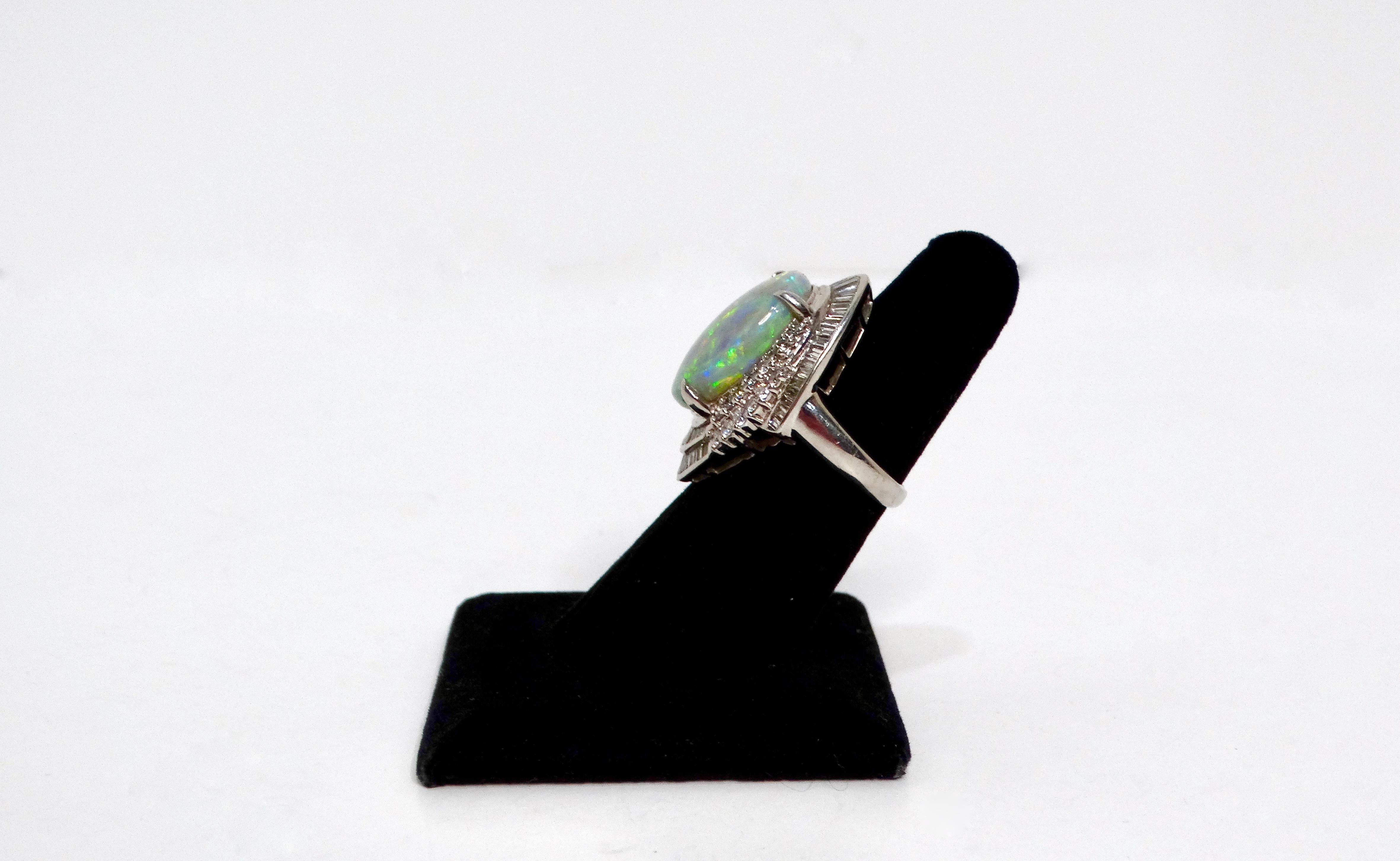 Australian Opal & Diamonds Platinum Cocktail Ring In Good Condition For Sale In Scottsdale, AZ