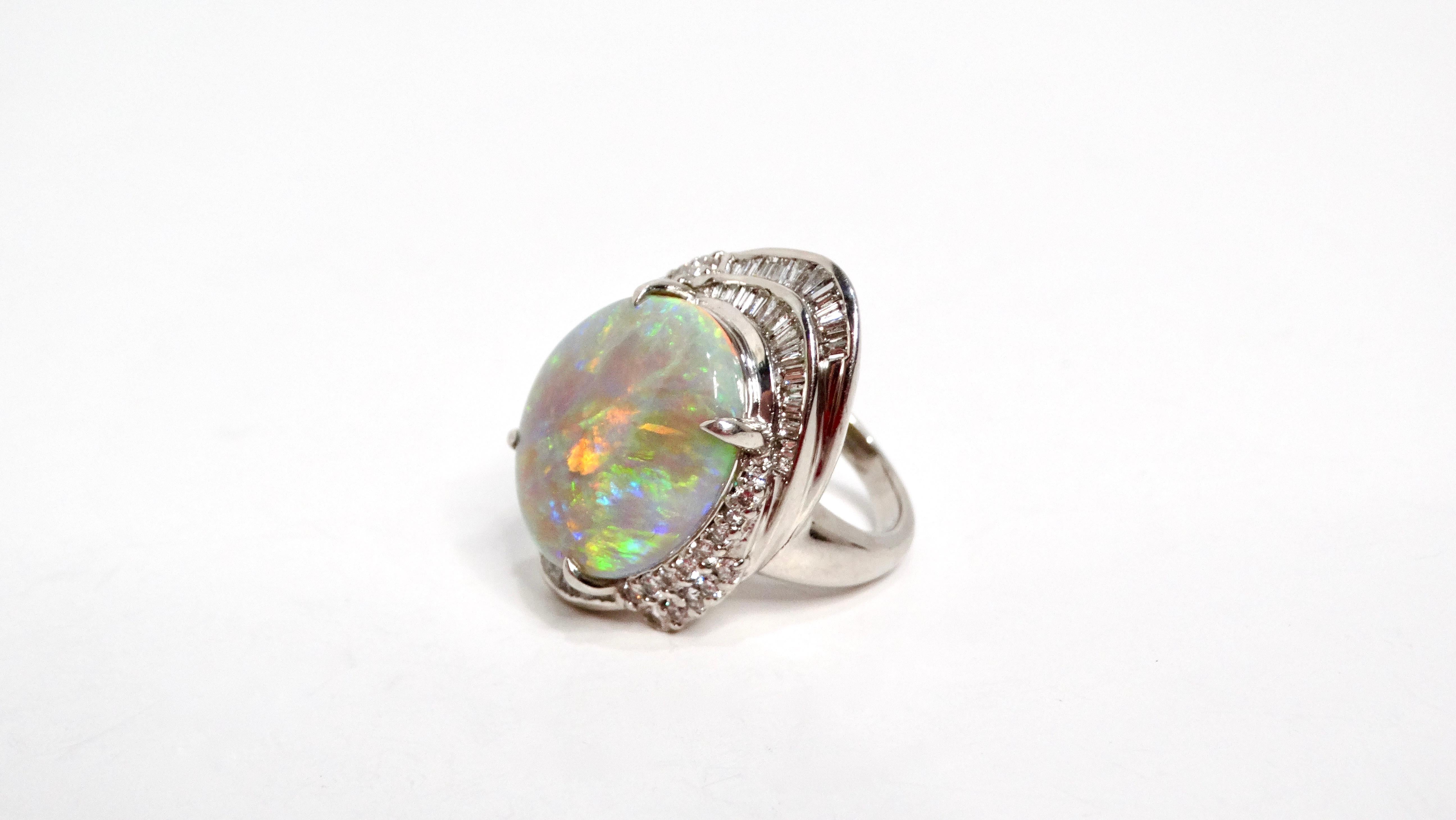 Women's Australian Opal & Diamonds Platinum Cocktail Ring For Sale