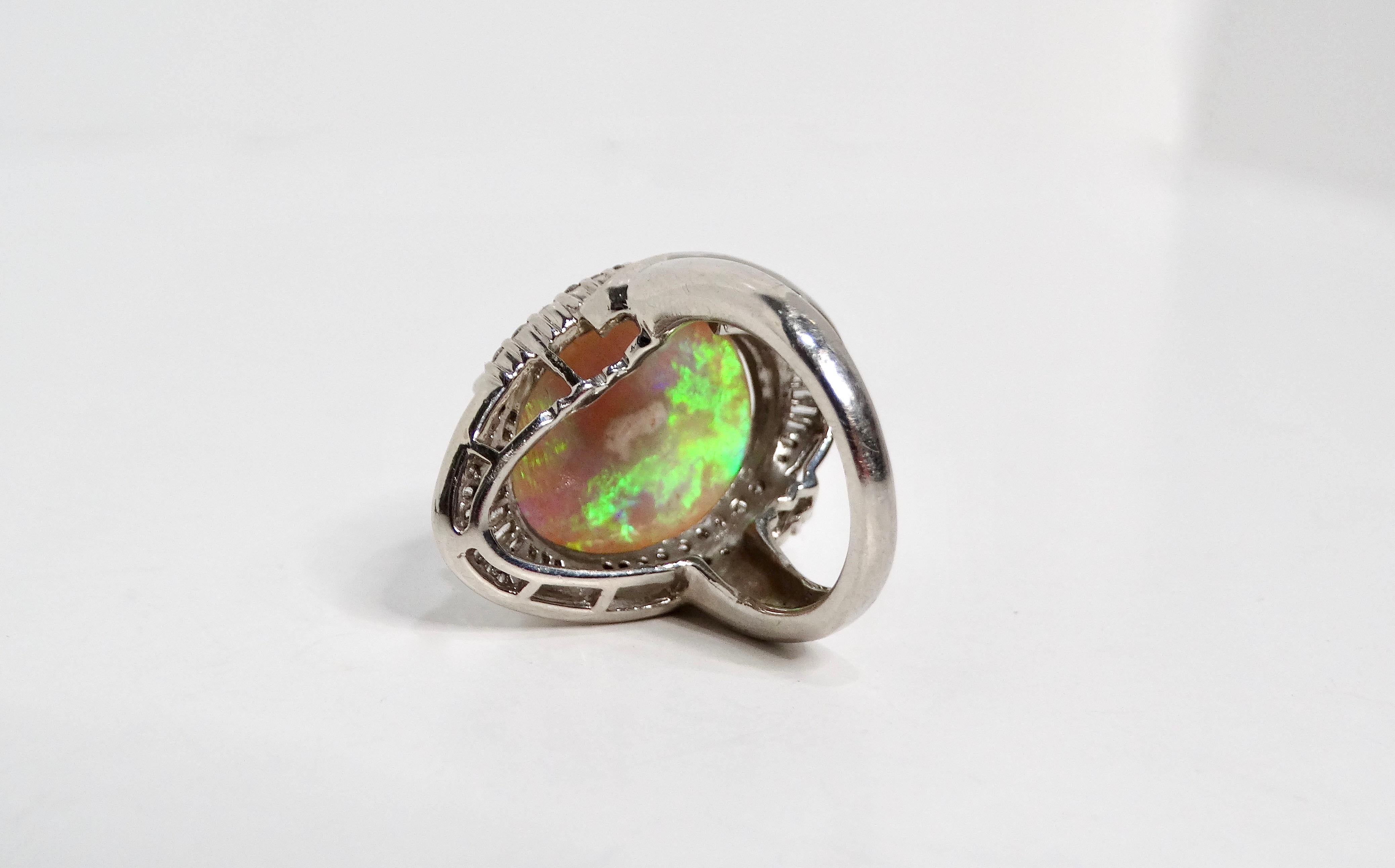 Australian Opal & Diamonds Platinum Cocktail Ring For Sale 1