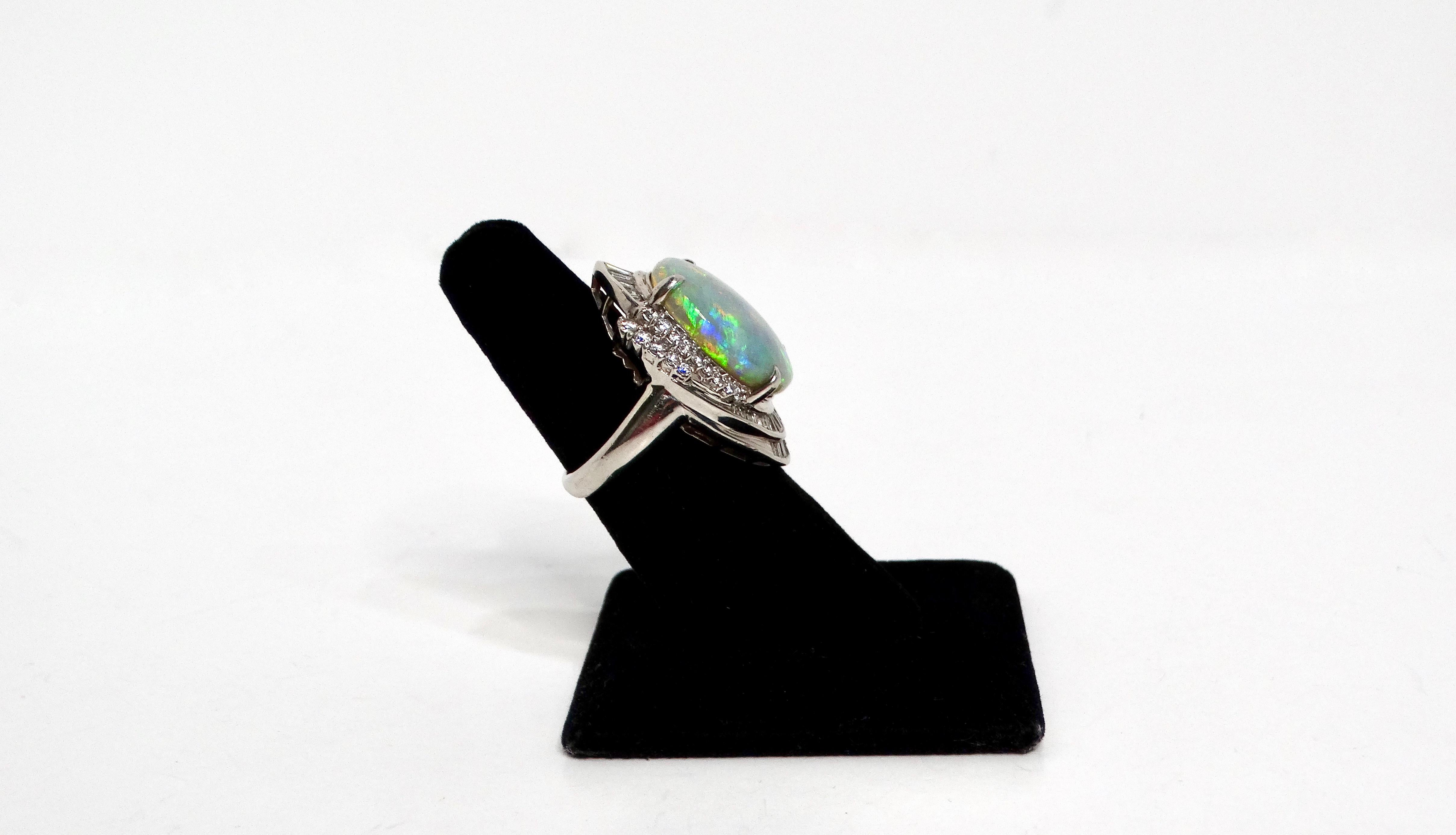 Australian Opal & Diamonds Platinum Cocktail Ring For Sale 2