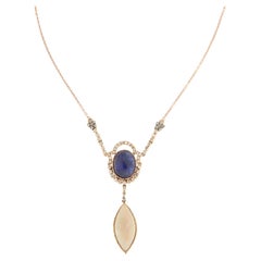 Australian Opal Diamonds Sapphire 9 Karat Yellow Gold Pendant Necklace