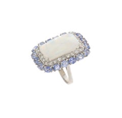 SCALA GIOIELLI 18kt White Gold Australian Opal Diamond Sapphire Ring