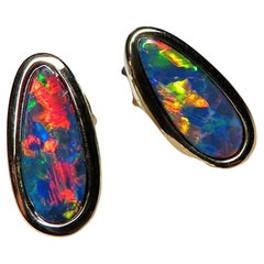 Australian Opal Doublet Earrings Gold Unisex Studs Opal